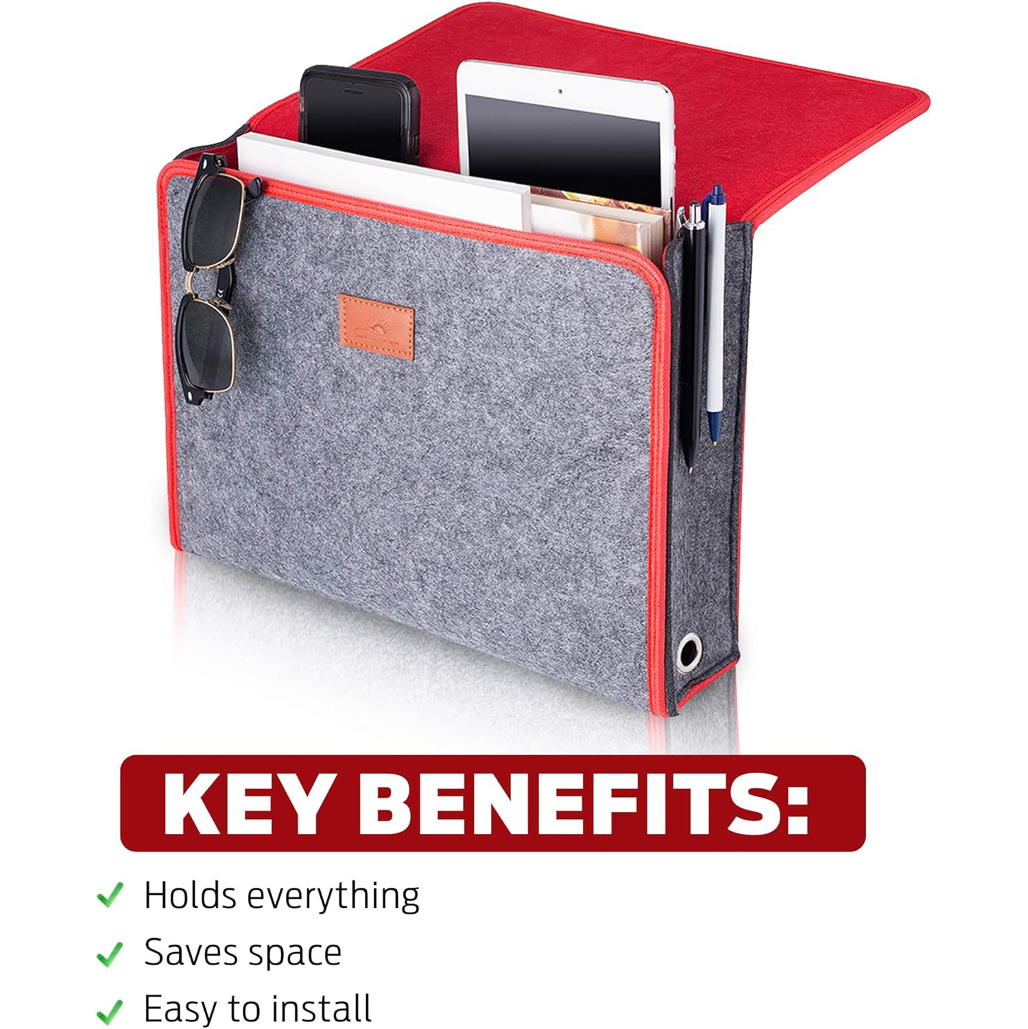 SANDBANKS DESIGNS: Bedside Storage Caddy Organizer - For Under Mattress in Bedroom, Dorm, Hospital, Bunk, Couch, Table - Macbook, Books, iPhone,