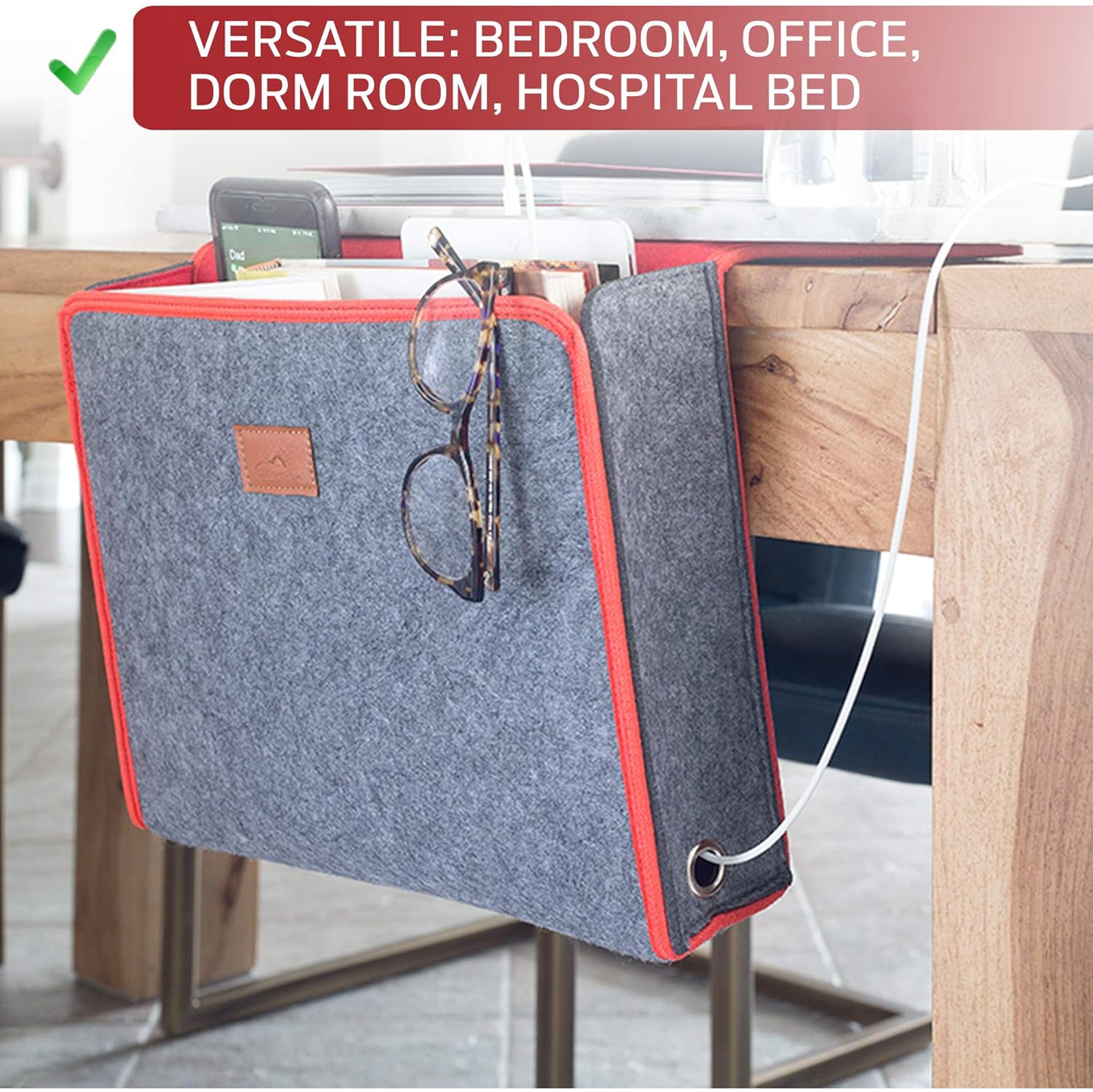 SANDBANKS DESIGNS: Bedside Storage Caddy Organizer - For Under Mattress in Bedroom, Dorm, Hospital, Bunk, Couch, Table - Macbook, Books, iPhone,