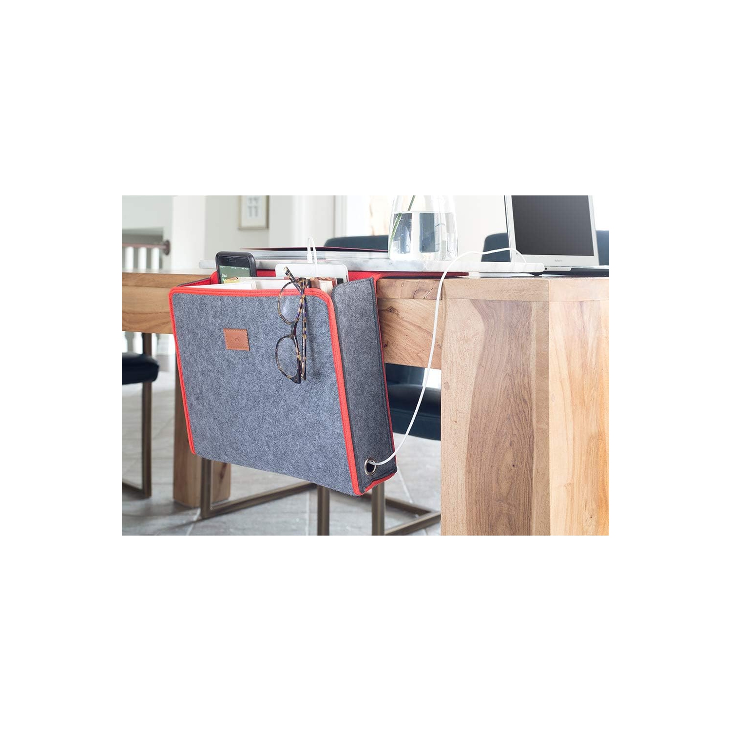 SANDBANKS DESIGNS: Bedside Storage Caddy Organizer - For Under Mattress in Bedroom, Dorm, Hospital, Bunk, Couch, Table - Macbook, Books, iPhone,