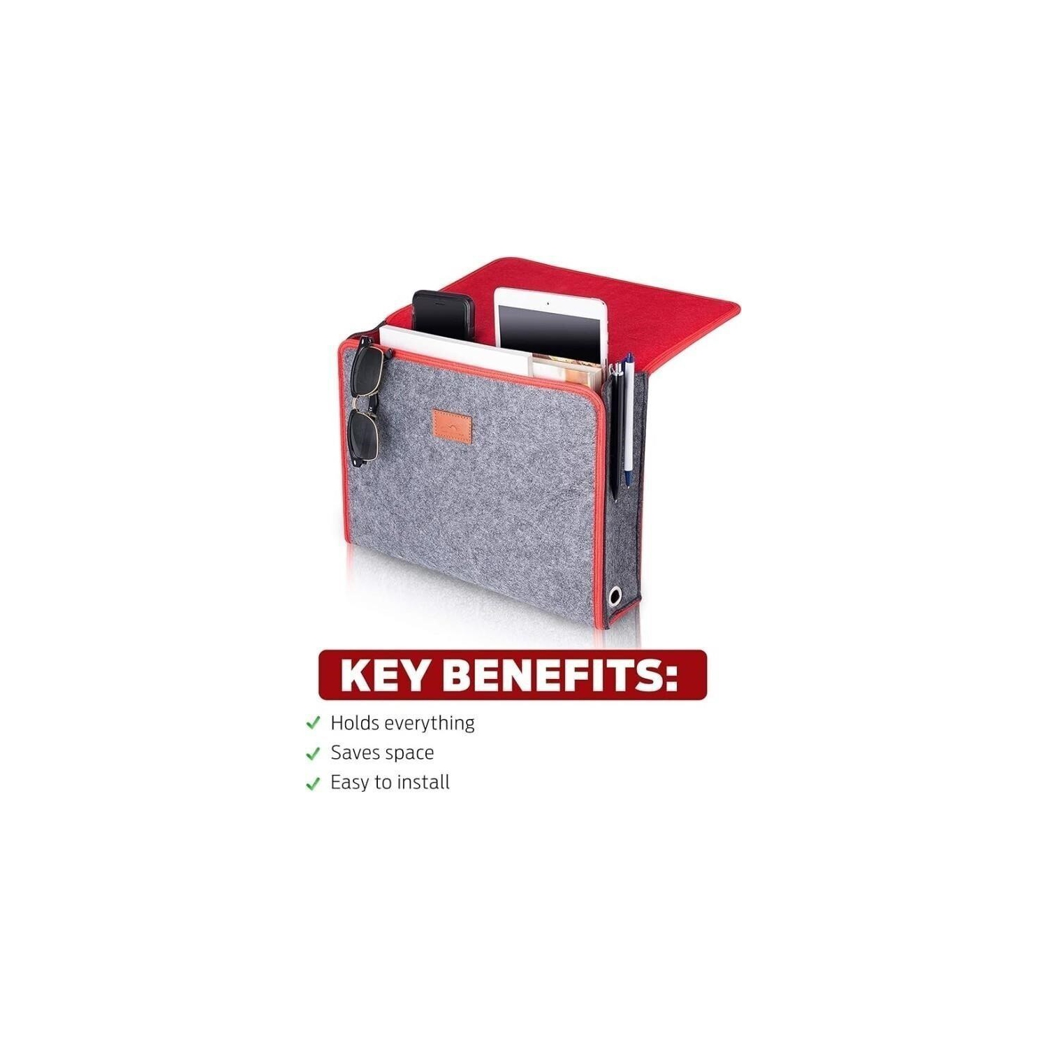 SANDBANKS DESIGNS: Bedside Storage Caddy Organizer - For Under Mattress in Bedroom, Dorm, Hospital, Bunk, Couch, Table - Macbook, Books, iPhone,