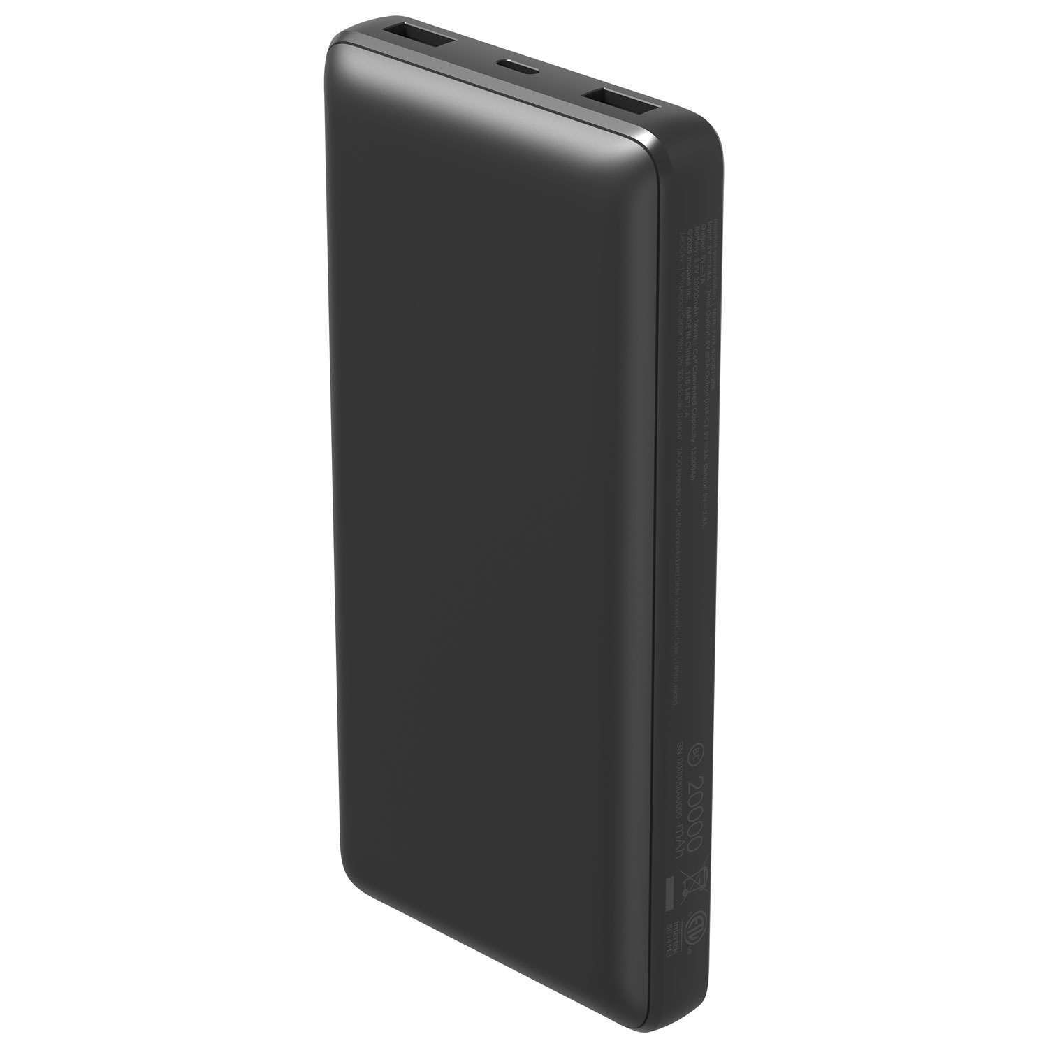 Chargeur portable à deux ports USB-A/USB-C de 20 000 mAh Power Boost de Mophie - Noir