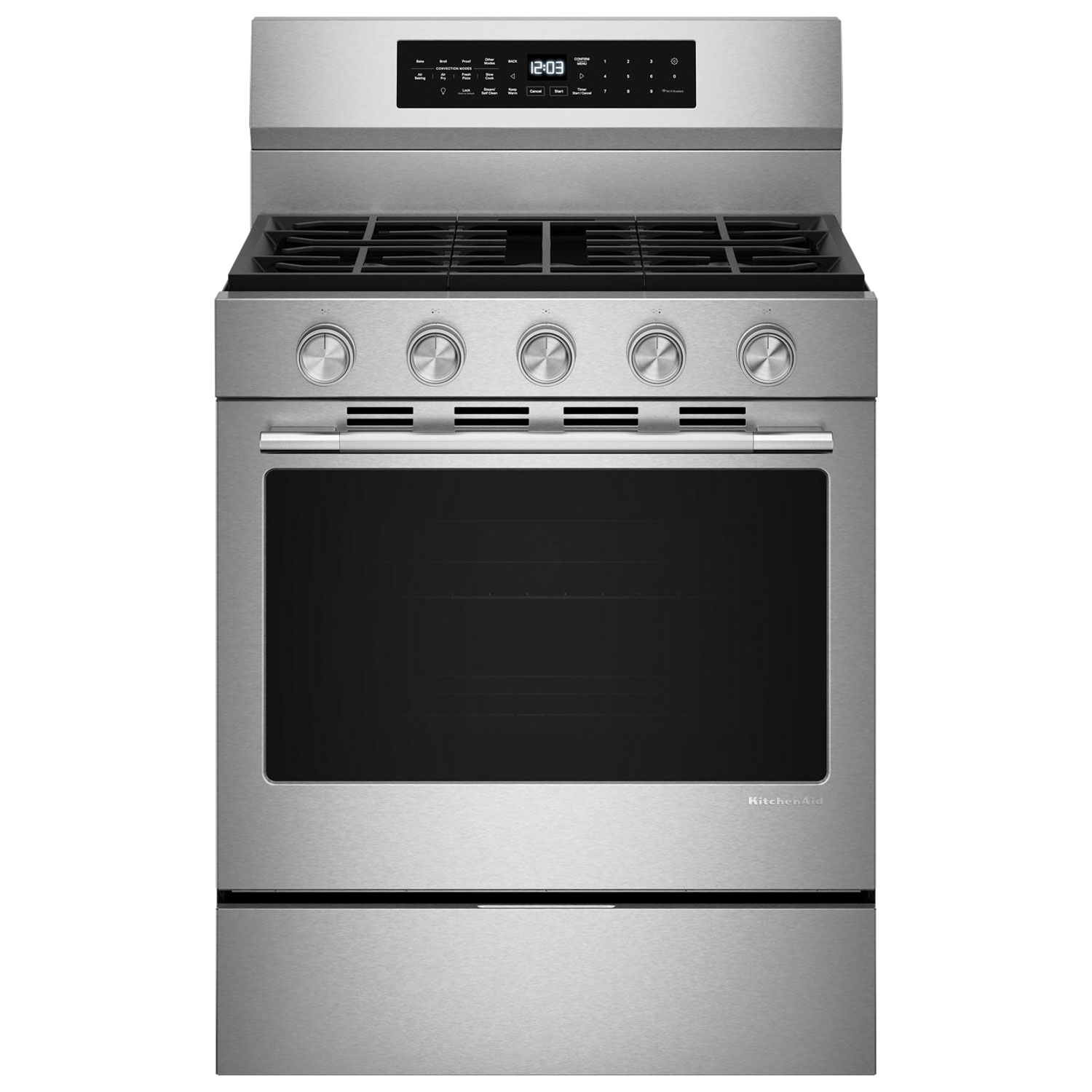 Cuisinière à gaz autonome avec friture à air chaud et convection véritable 30 po 5 pi³ de KitchenAid - Acier inoxydable