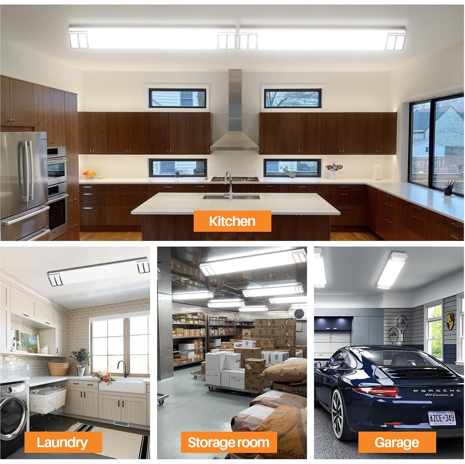 4FT LED Light Fixture, 40W, 4500LM, 4000K Neutral White, 48 Inch LED Linear Flush Mount Lights, 4 Foot Kitchen Ceiling Light for Craft Room, Laundry