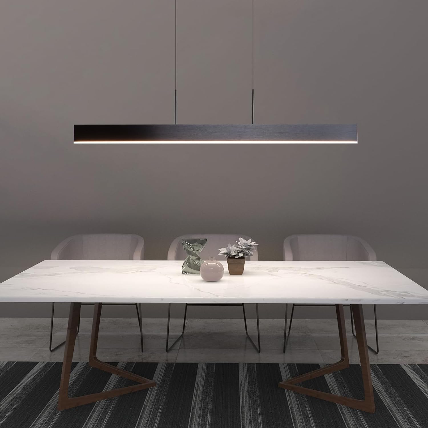 Linear LED Pendant Light Black, 31W Dimmable Dining Room Light Fixtures, Modern Ceiling Hanging Kitchen Island Lighting Fixtures, 35.4"L Linear
