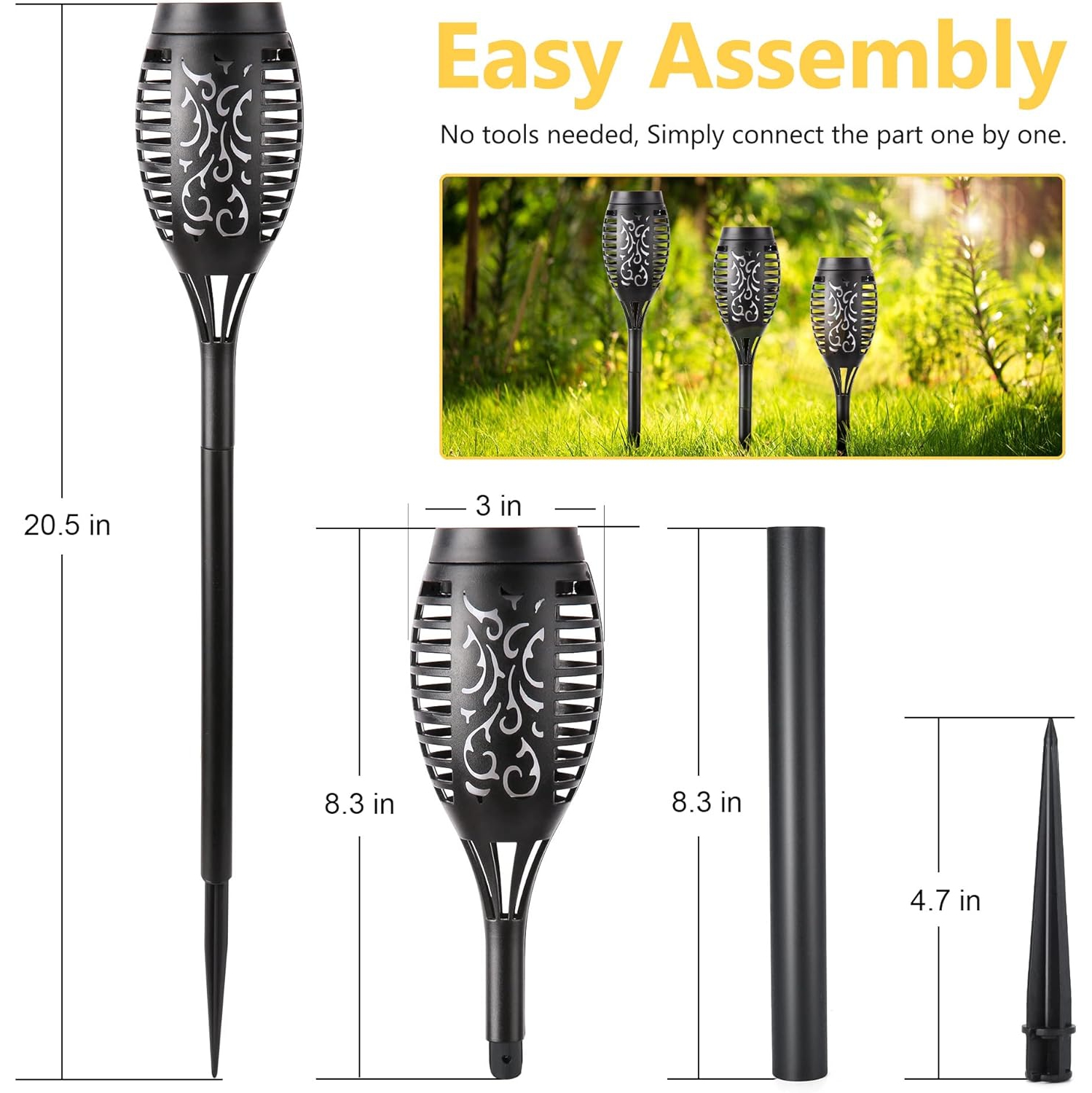 Lampes solaires à flamme, paq. 6 lampes solaires extérieures avec flamme vacillante, lampes solaires étanches pour allée Décoration paysagère pour