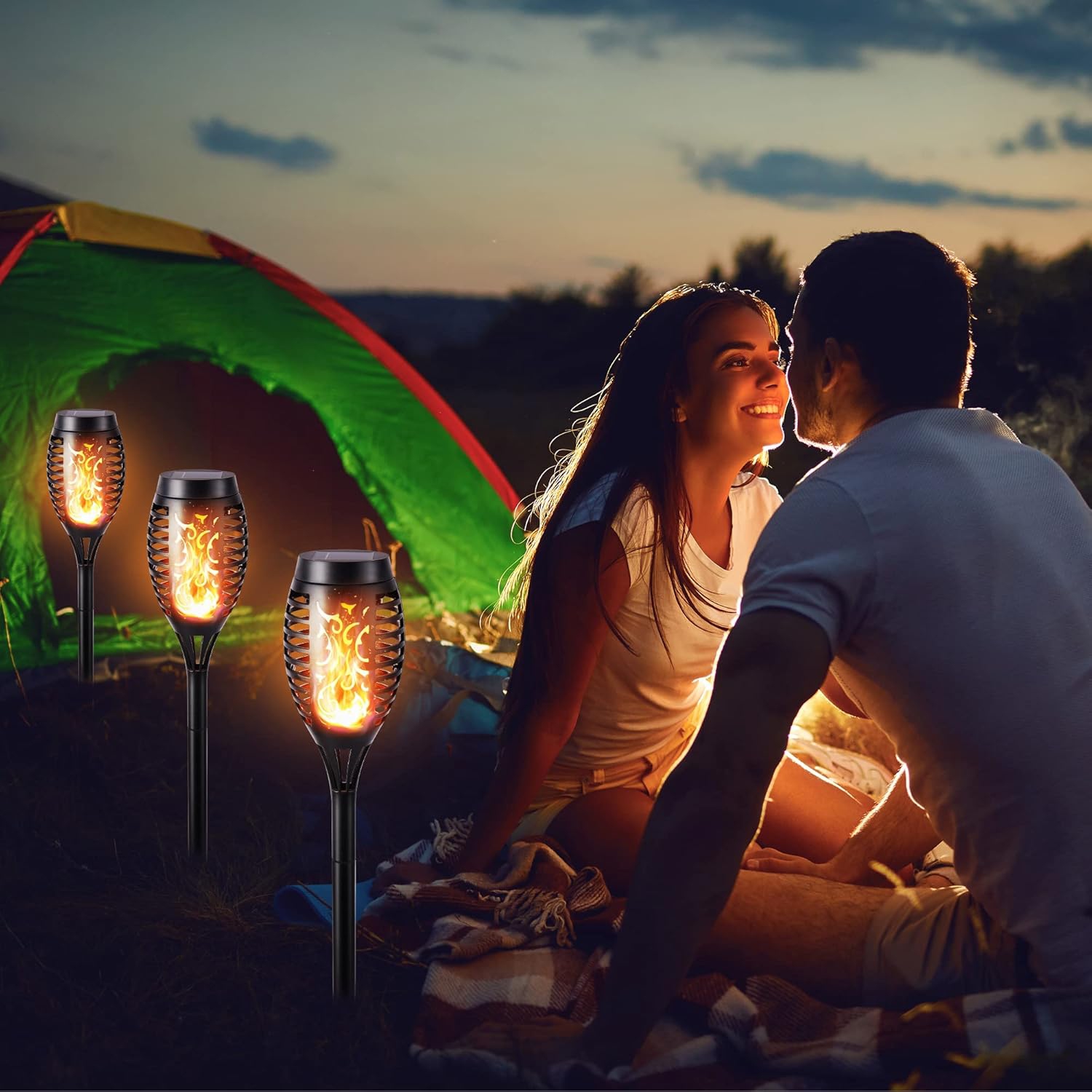 Lampes solaires à flamme, paq. 6 lampes solaires extérieures avec flamme vacillante, lampes solaires étanches pour allée Décoration paysagère pour