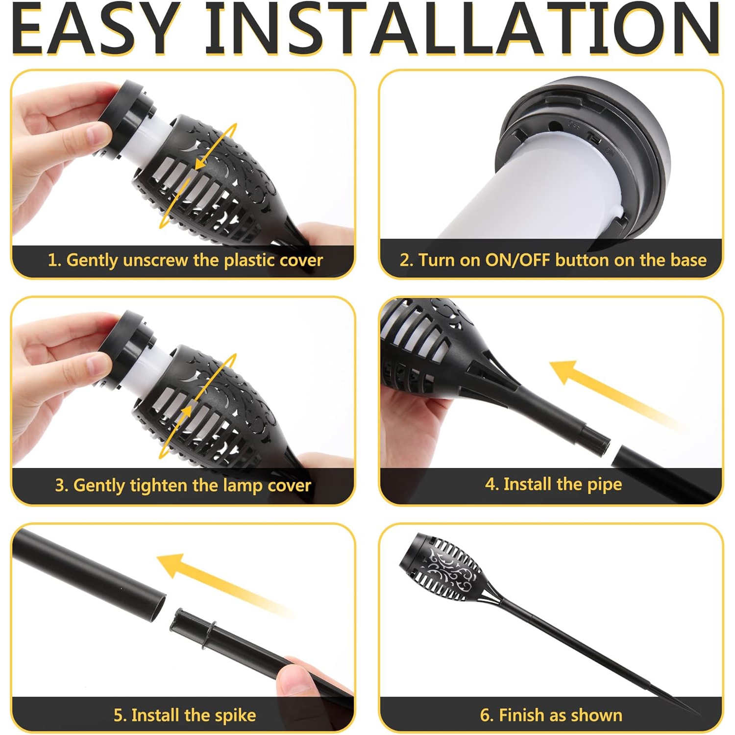 Lampes solaires à flamme, paq. 6 lampes solaires extérieures avec flamme vacillante, lampes solaires étanches pour allée Décoration paysagère pour