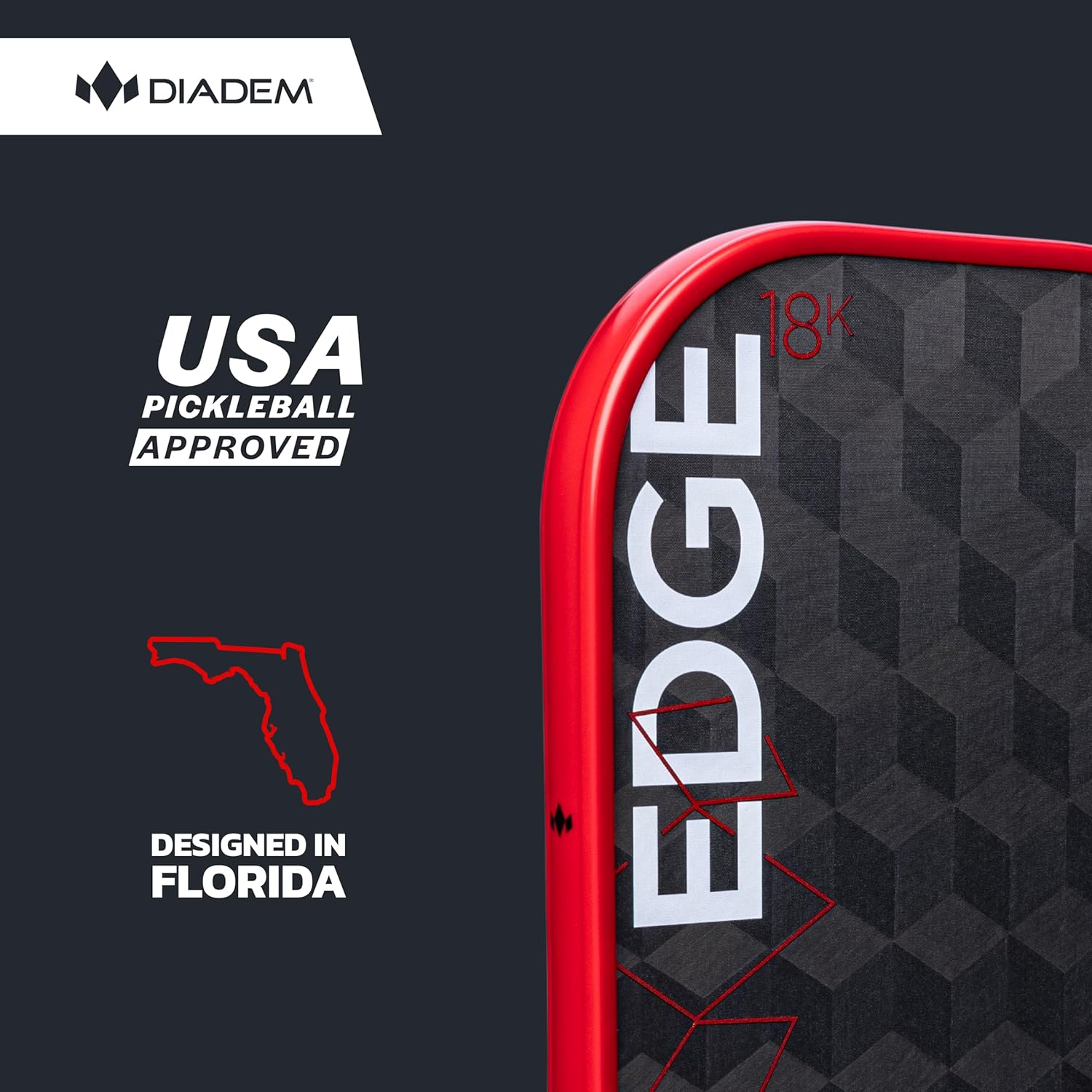 Diadem Sports Diadem Edge 18K Pickleball Paddle USAPA Approved | 18K Carbon Fiber Face for Spin & Control | 16mm Control Paddle