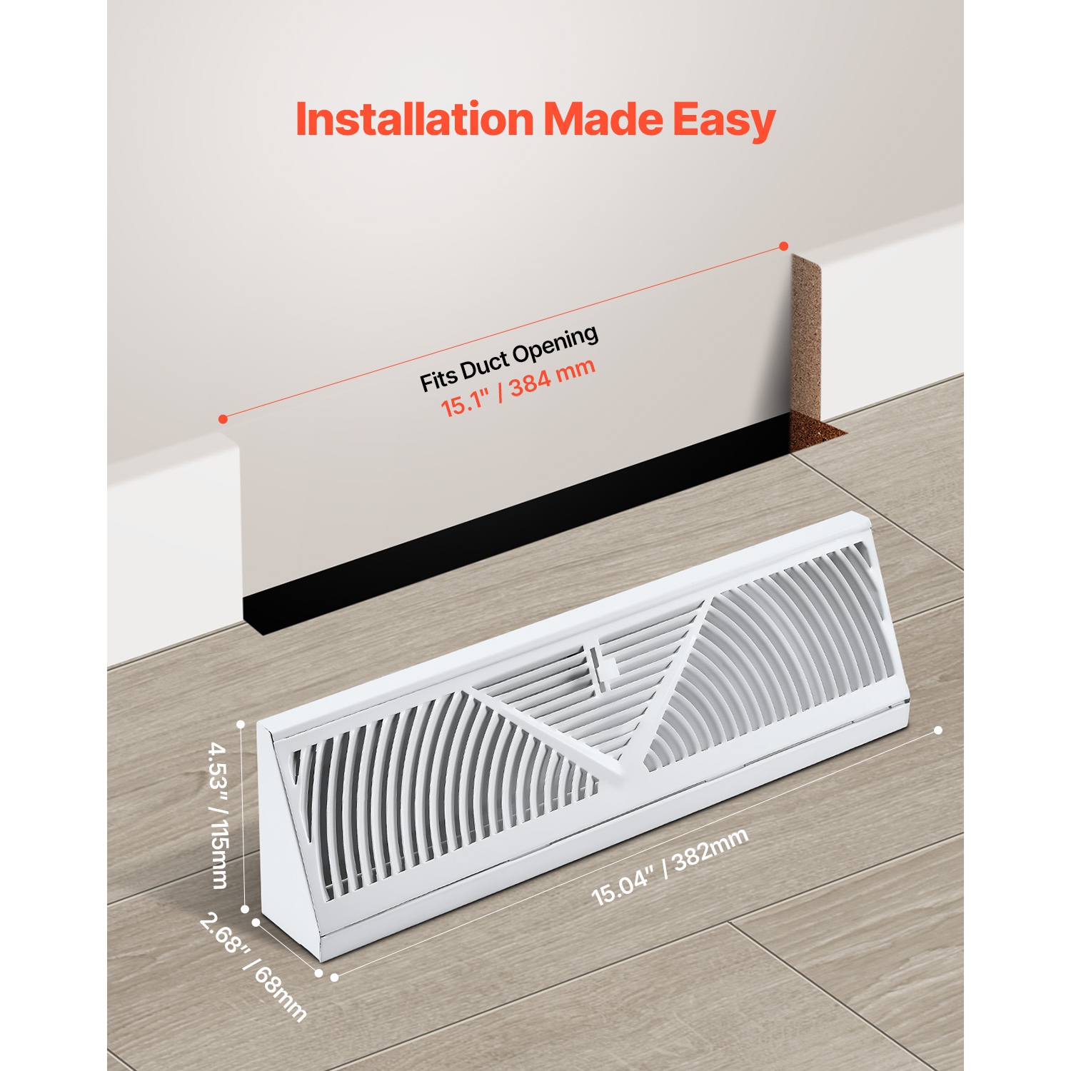 VEVOR 15-Inch Floor Registers, 10-Pack Baseboard Registers,HVAC Heavy-Duty Walkable Iron Floor Vents, Rustproof Anti-Peeling Air Vents Deflector