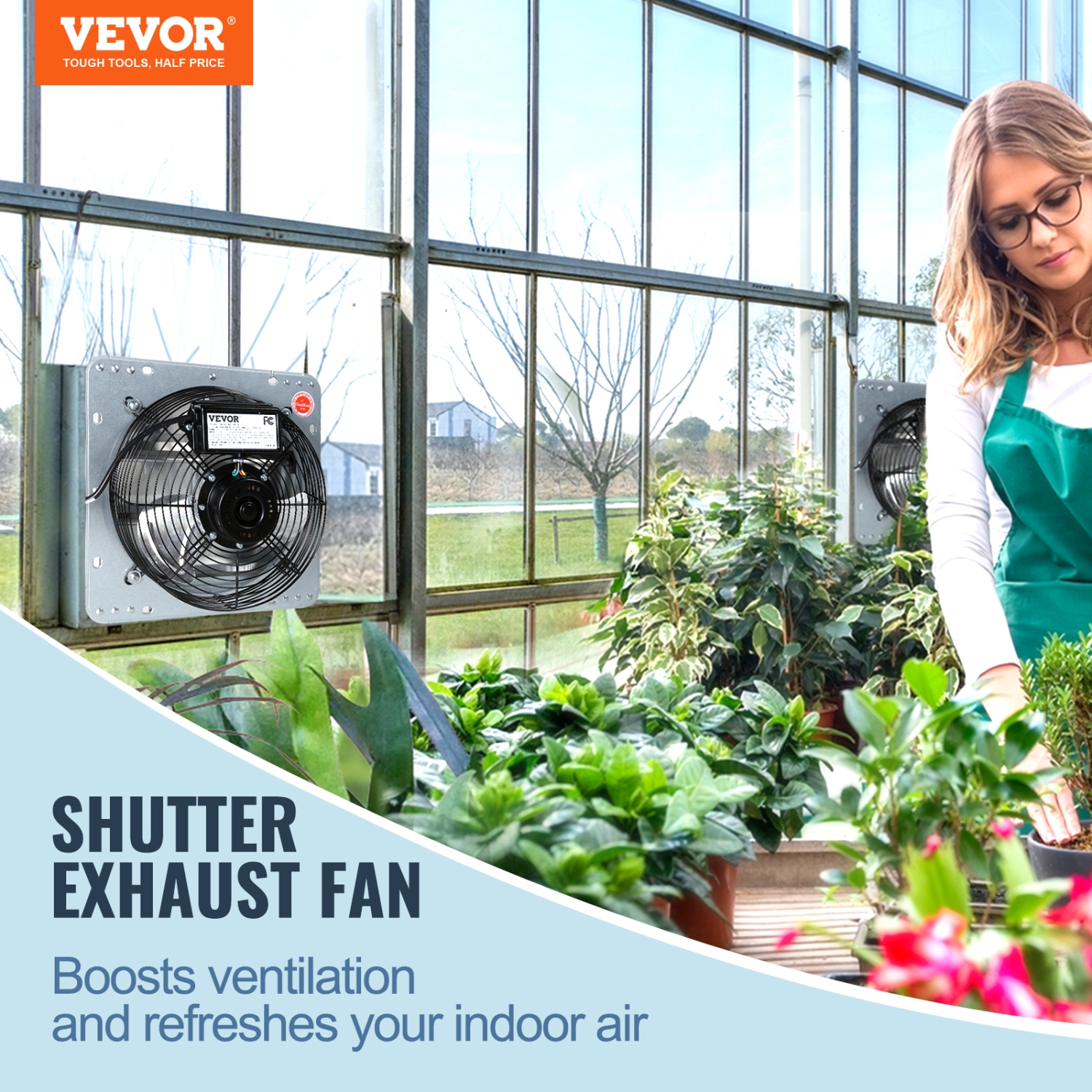 VEVOR 10'' Shutter Exhaust Fan, with Speed Controller, AC-motor, 820 CFM, No Assembly Required Wall Mount Attic Fan, Ventilation and Cooling for