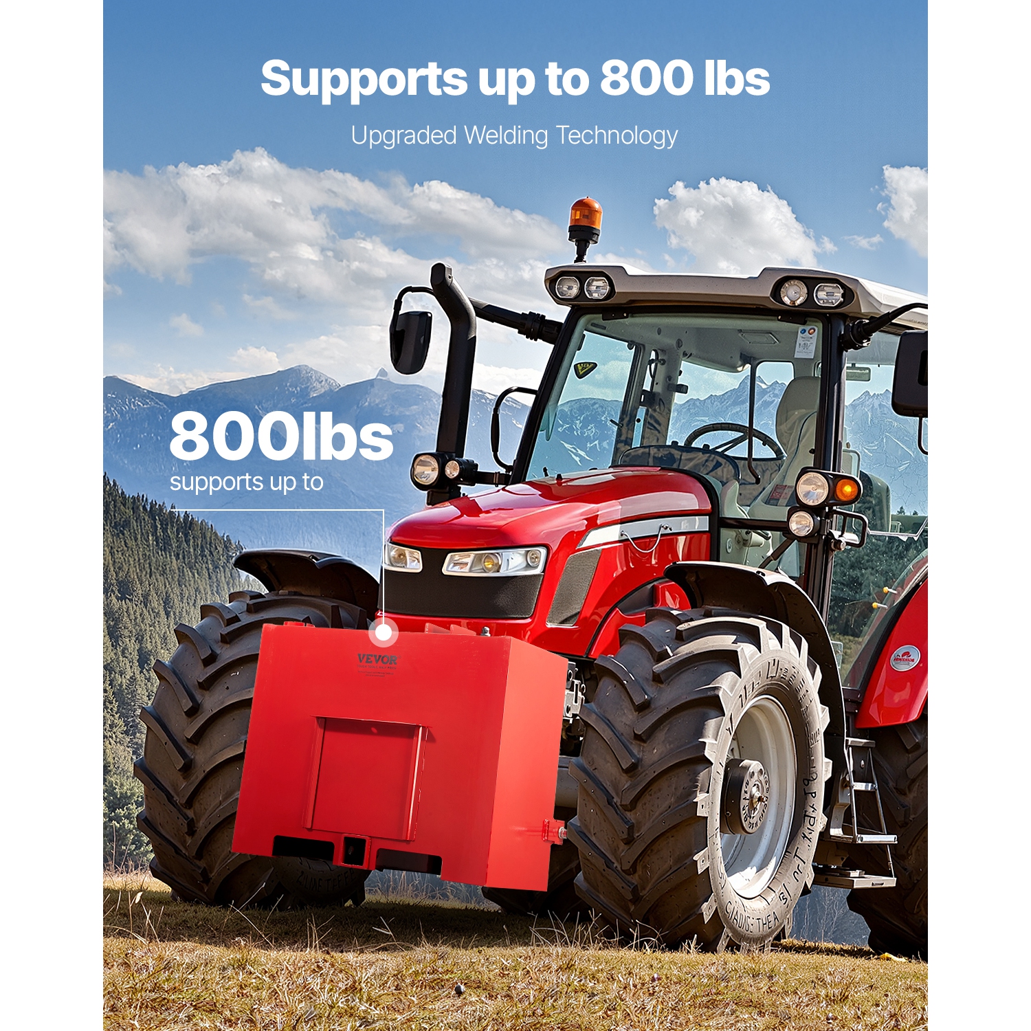 VEVOR 800lbs Capacity Ballast Box, 3-Point Category 1 Tractor Ballast, for 2 Inch Hitch Receiver, Heavy-Duty Steel 4.3 ft³ Large Volume Loader