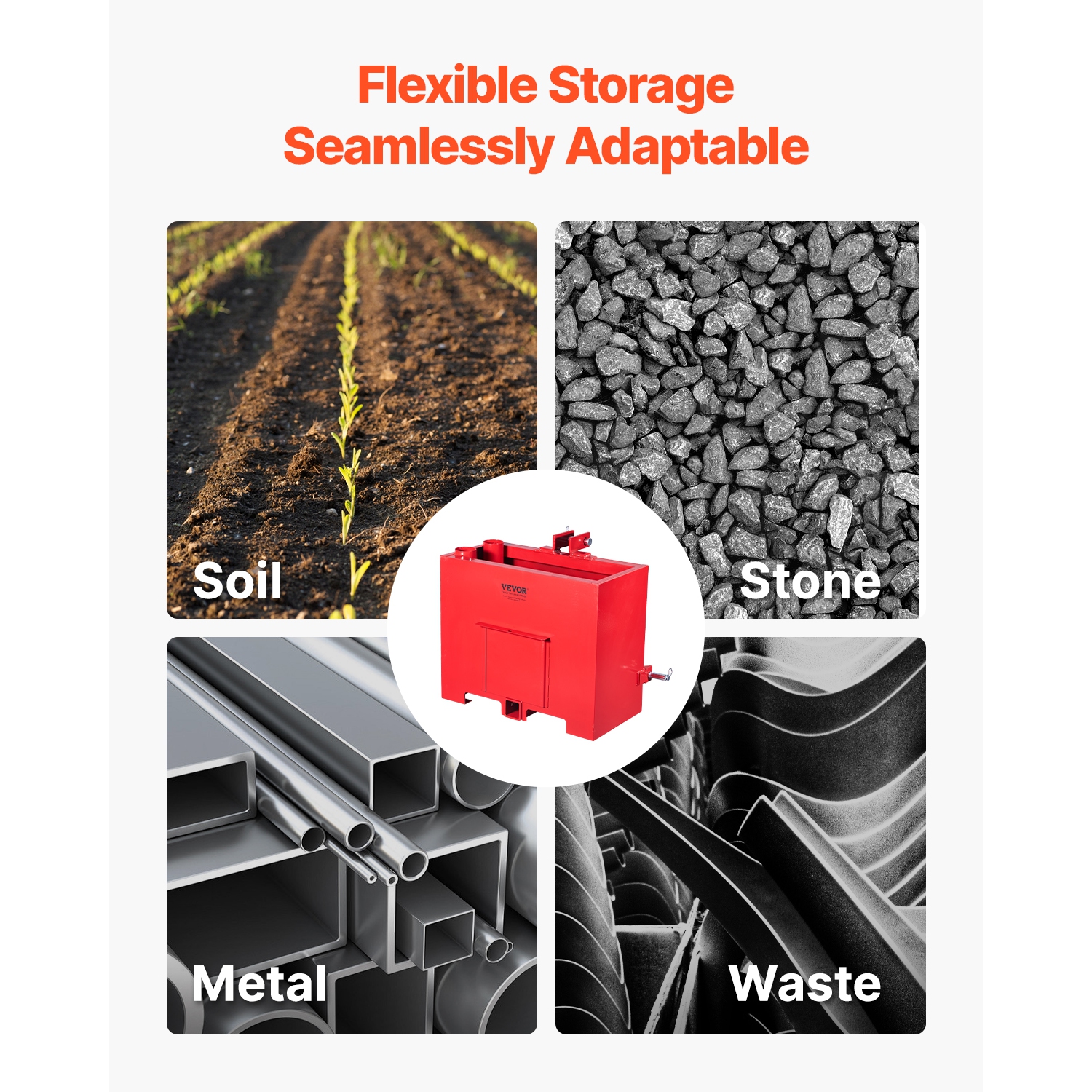 VEVOR 800lbs Capacity Ballast Box, 3-Point Category 1 Tractor Ballast, for 2 Inch Hitch Receiver, Heavy-Duty Steel 4.3 ft³ Large Volume Loader