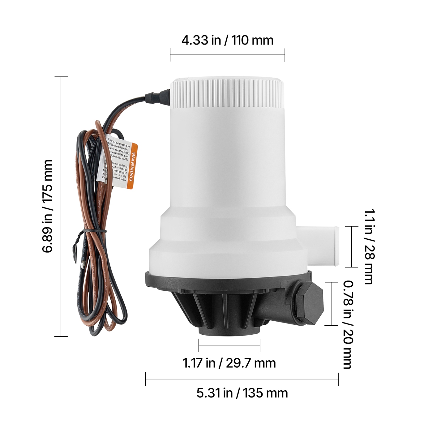 Pompe VEVOR LIVEWELL de 1600 gal/h pour bateau, pompe d'aérateur 12&nbsp;V droite avec double entrée, boîtier ABA et cartouche de moteur amovible,