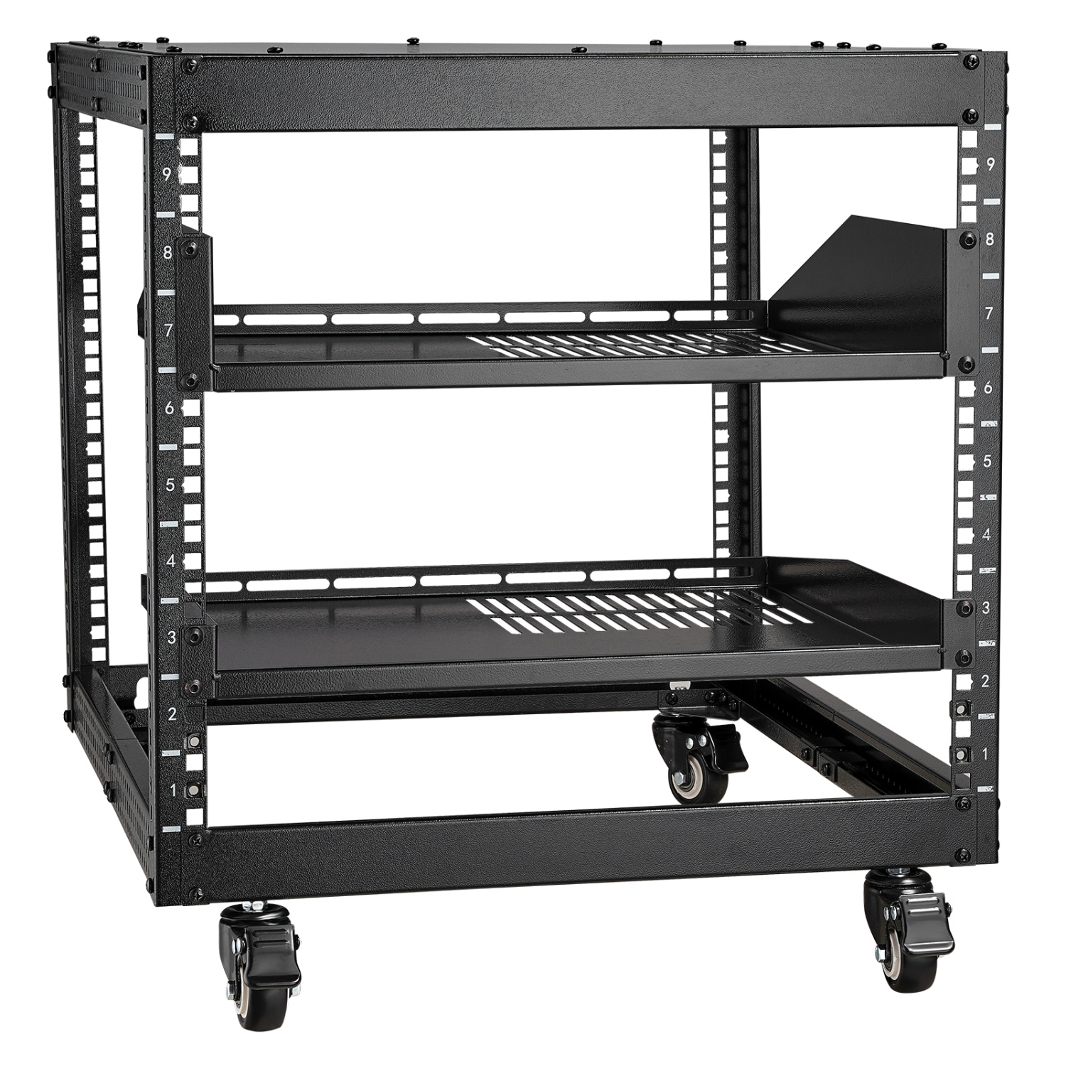 VEVOR 9U Open Frame Server Rack, 23''-40'' Adjustable Depth, Free Standing or Wall Mount Network Server Rack with 360° Casters, Heavy Duty 4 Post