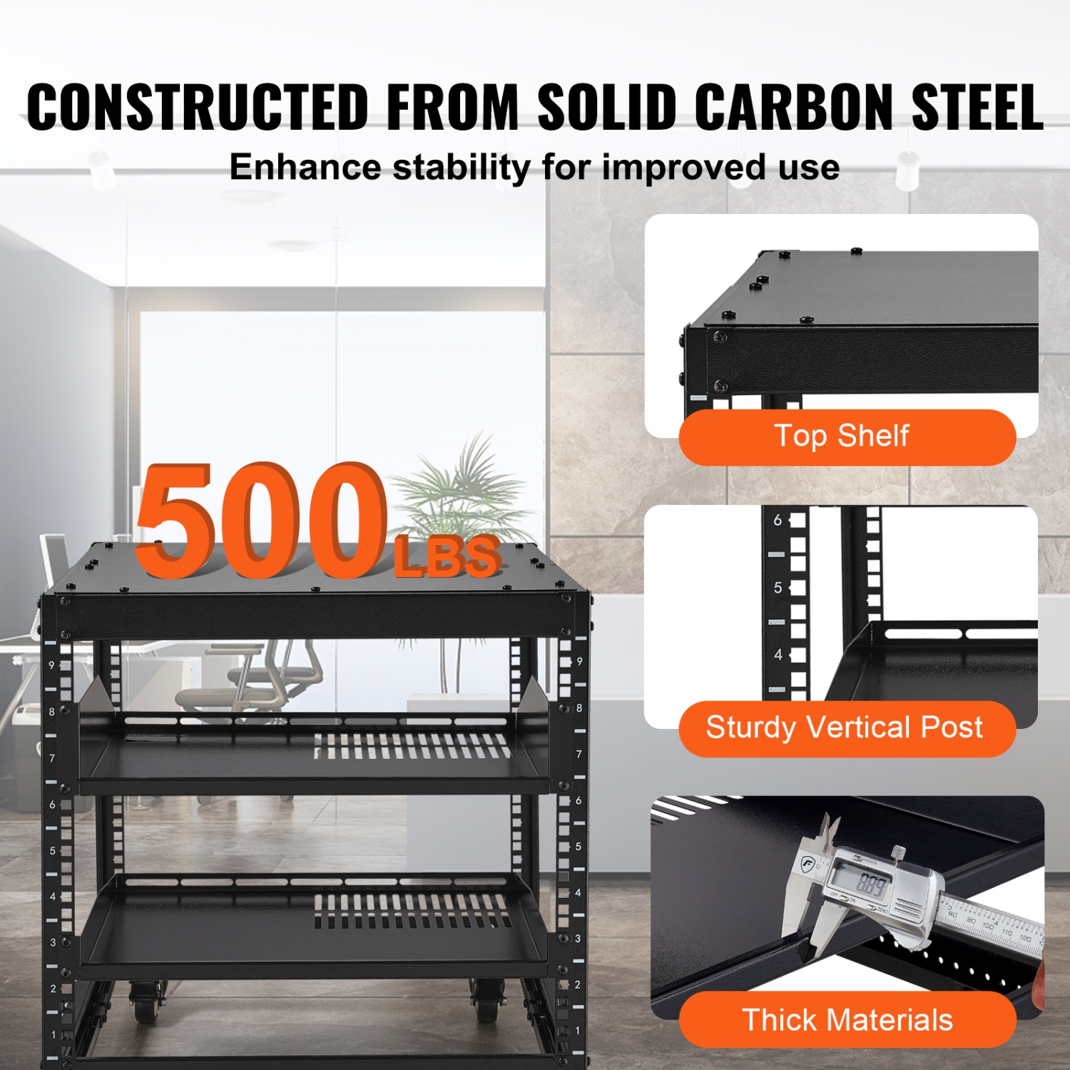 VEVOR 9U Open Frame Server Rack, 23''-40'' Adjustable Depth, Free Standing or Wall Mount Network Server Rack with 360° Casters, Heavy Duty 4 Post