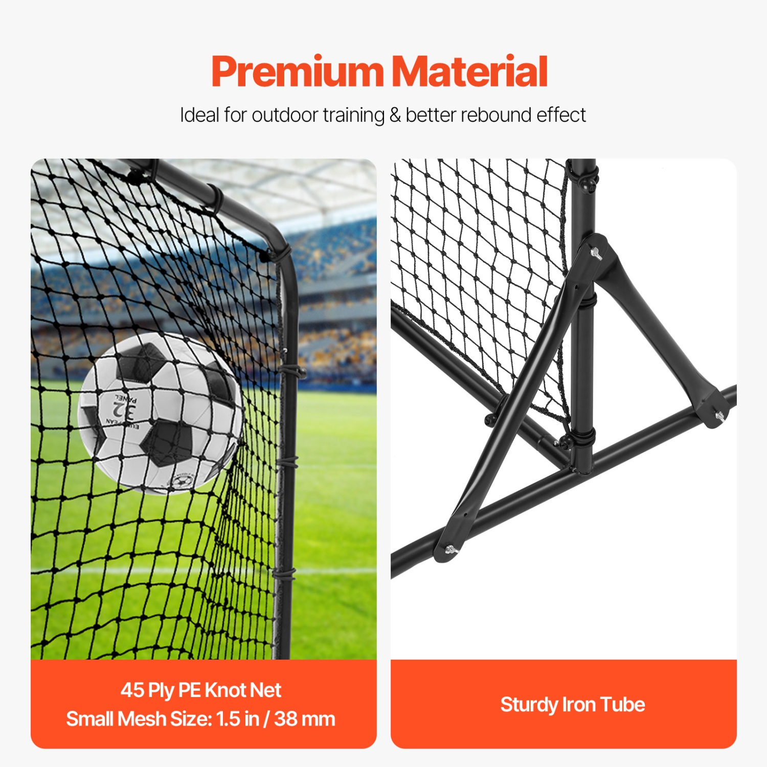 VEVOR 6x4FT Soccer Rebound Trainer, Iron Soccer Training Equipment, Sports Football Rebounder Wall, Double-Sided Rebounding Net, Easy Assembly,