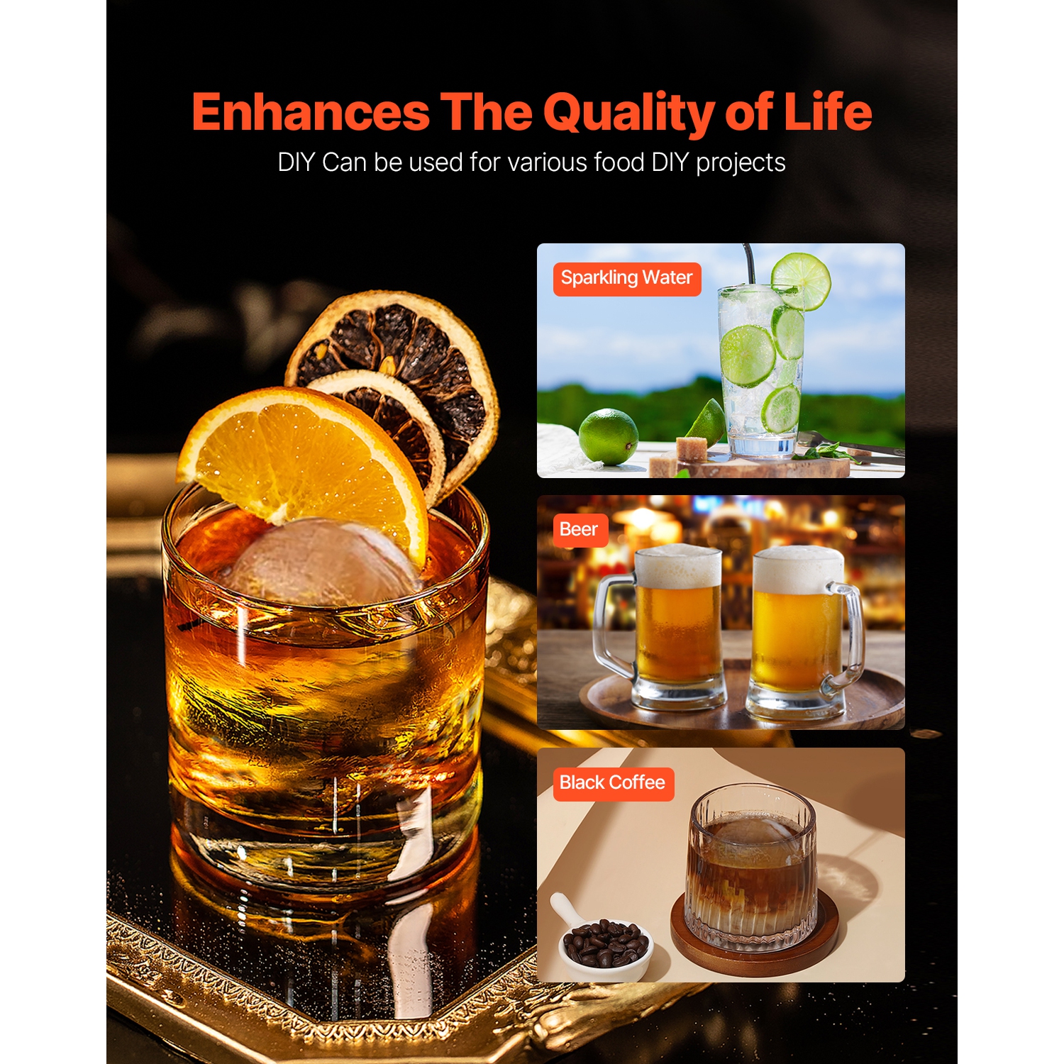 VEVOR 2.1" Ice Ball Press, Ice Ball Maker, Aviation Aluminum Ice Ball Press Kit for 53mm Ice Sphere, Ice Press with Tong and Drip Tray, for Whiskey,