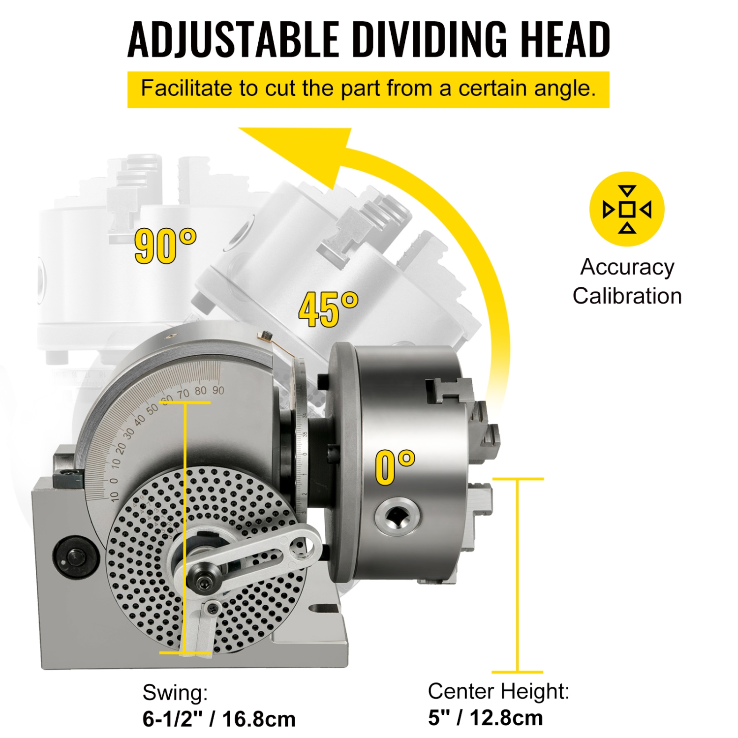 VEVOR BS-1 Dividing Head Dividing Head Set 6" 3-jaw Chuck Semi Universal Milling Set with 6" Chuck+Tailstock+Dividing Plates for Milling Grinding