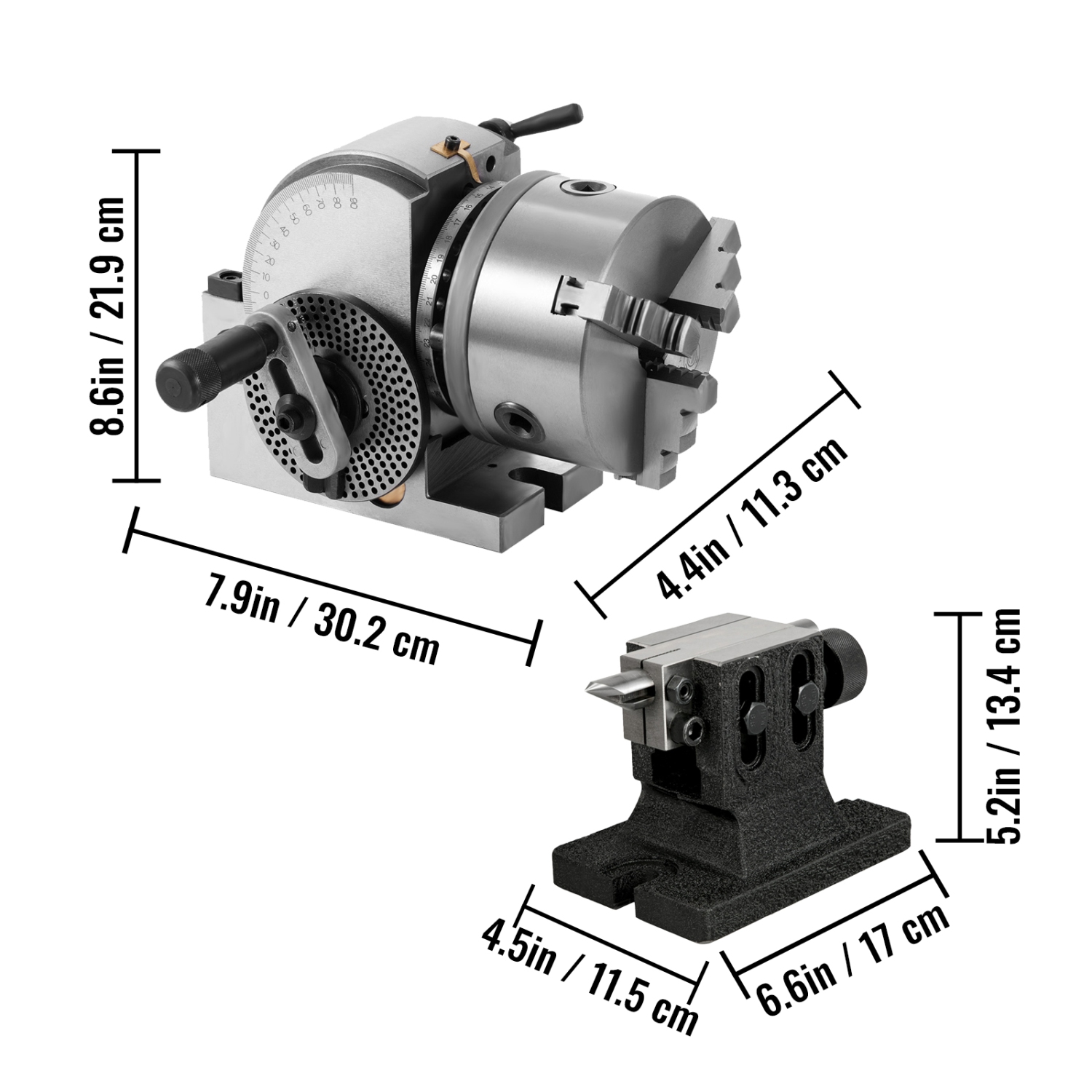 VEVOR BS-1 Dividing Head Dividing Head Set 6" 3-jaw Chuck Semi Universal Milling Set with 6" Chuck+Tailstock+Dividing Plates for Milling Grinding