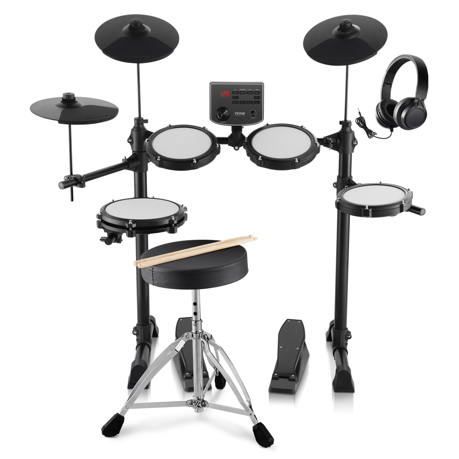 VEVOR 15 Drum Kits Electric Drum Set, 150 Sounds Electronic Drum Kit, USB MIDI Supported 8 in Quiet Mesh Snare Electric Drum Set with 10 in Cymbals