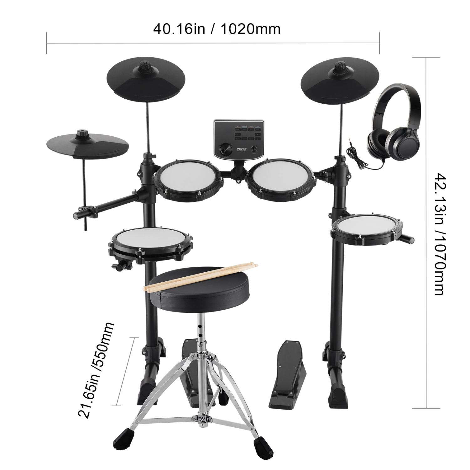VEVOR 15 Drum Kits Electric Drum Set, 150 Sounds Electronic Drum Kit, USB MIDI Supported 8 in Quiet Mesh Snare Electric Drum Set with 10 in Cymbals