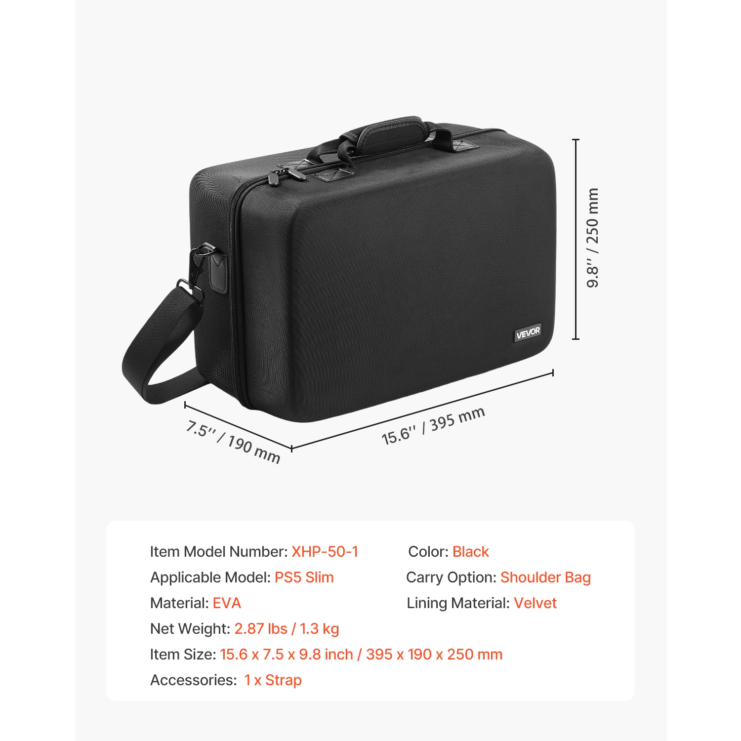 VEVOR PS5 Carrying Case, Travel Bag for Playstation 5 Slim Shockproof EVA, Soft Interior Lining & Padded Dividers for Extra Protection,Spacious