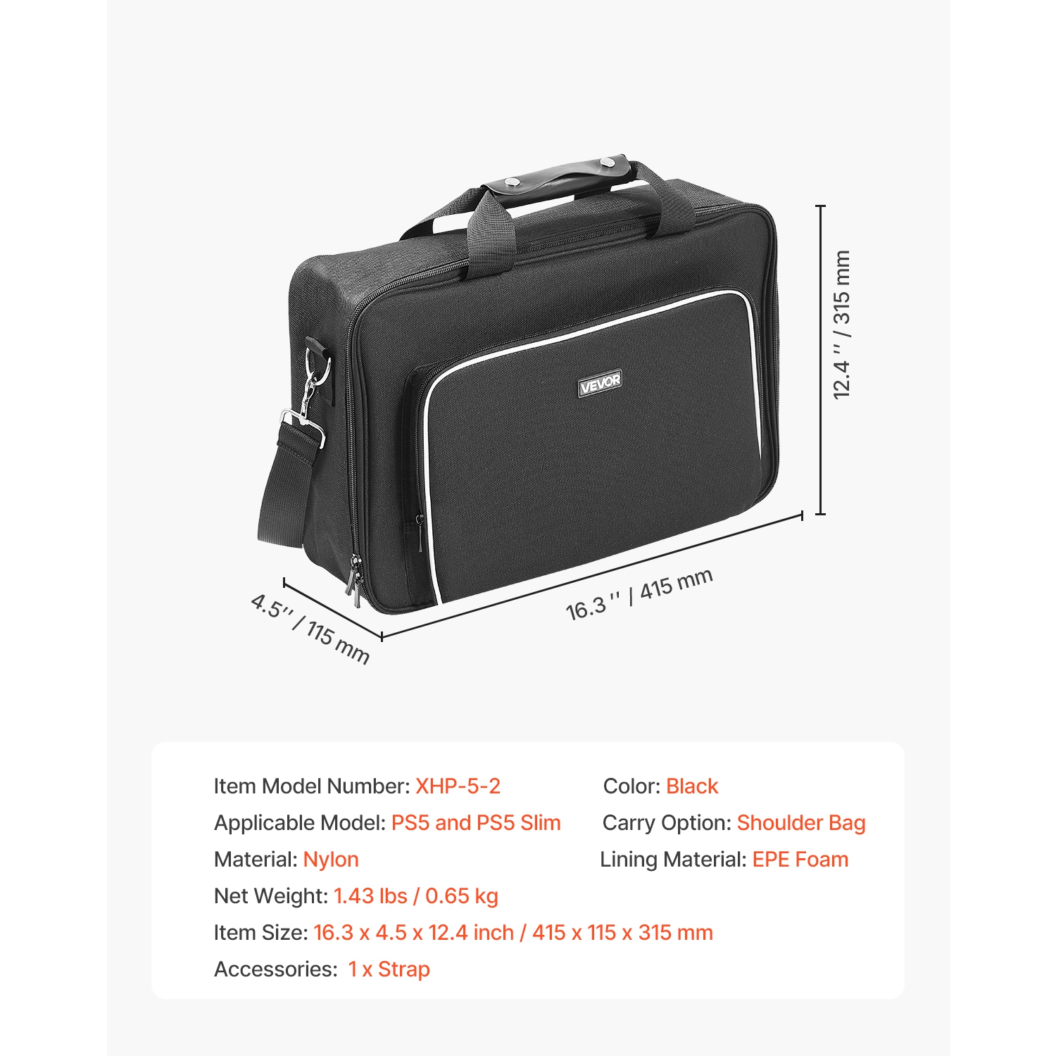 VEVOR PS5 Carrying Case, Travel Bag for Playstation 5 & PS5 Slim Waterproof Nylon, Soft Interior Lining & Padded Dividers for Extra Protection,