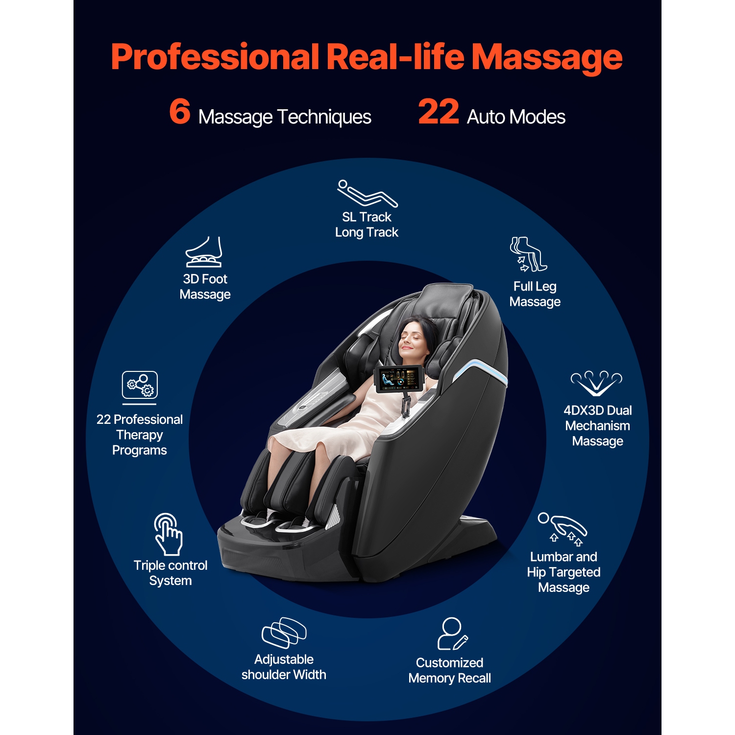 VEVOR Dual-Core 4D+3D Full Body Massage Chair, with Extended SL Track, Deep Yoga Stretch, Electric Extendable Footrest, TFT, AI Voice Control, Heat,