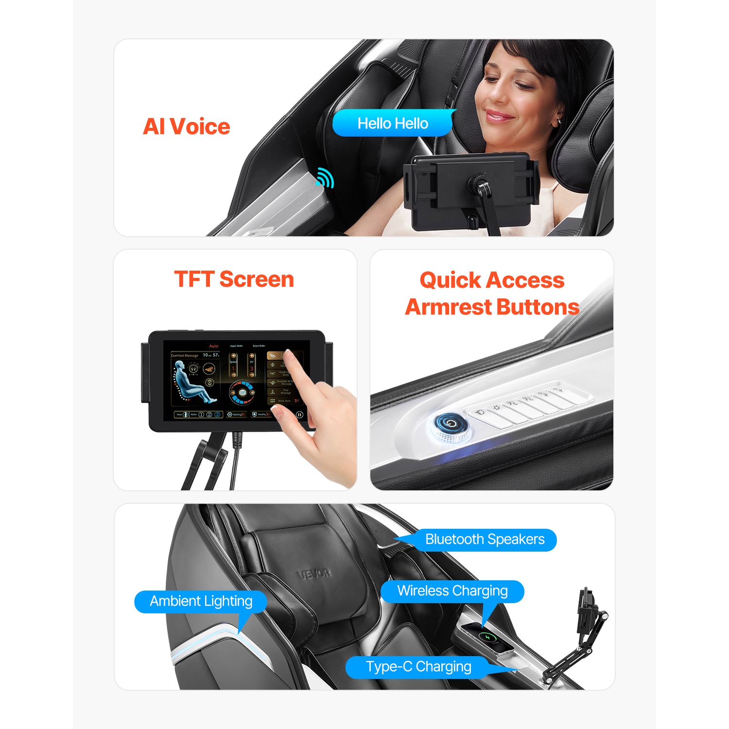 VEVOR Dual-Core 4D+3D Full Body Massage Chair, with Extended SL Track, Deep Yoga Stretch, Electric Extendable Footrest, TFT, AI Voice Control, Heat,