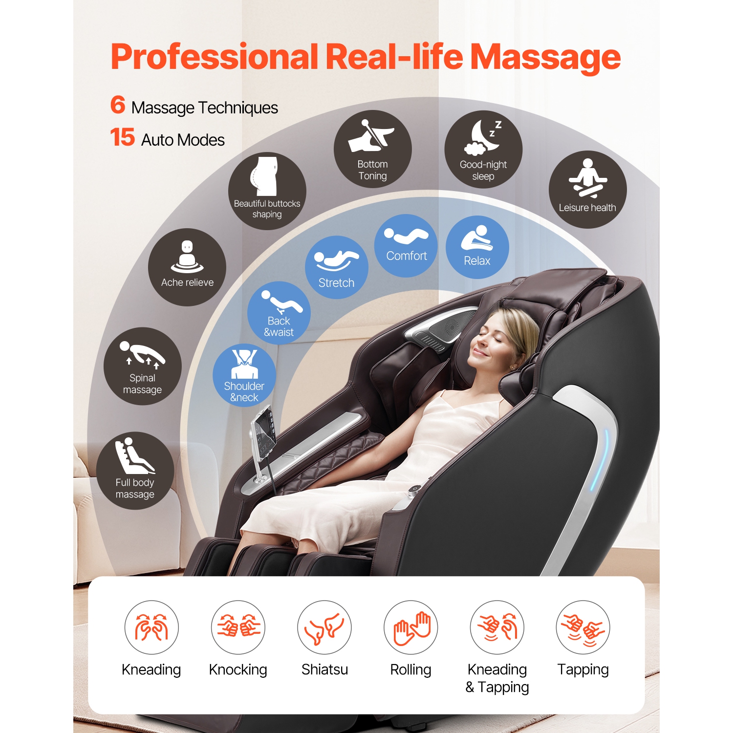 VEVOR Massage Chair, 4D Full Body Zero Gravity Recliner with SL Track, Yoga Stretch, AI Voice Control, Heat, Foot Roller, Retractable Pedal, 36