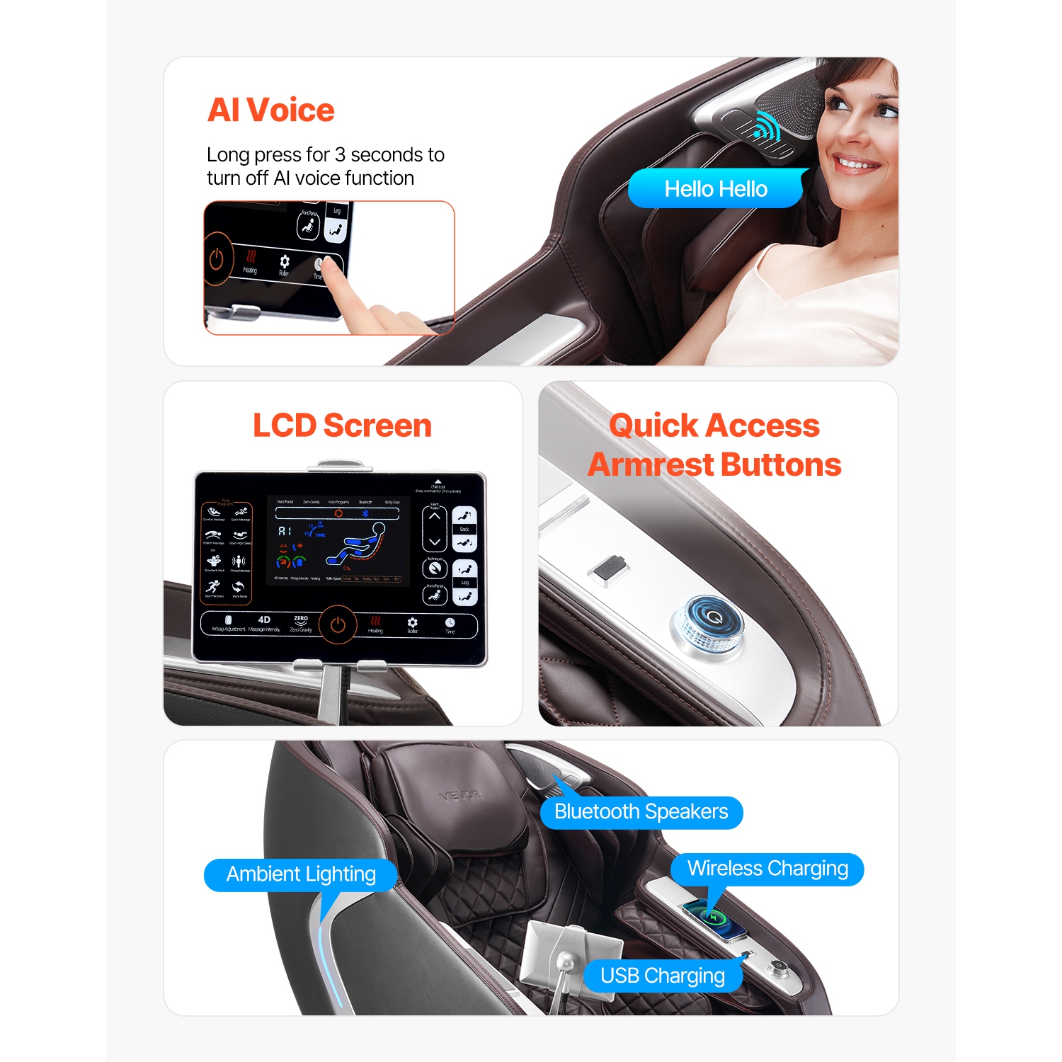 VEVOR Massage Chair, 4D Full Body Zero Gravity Recliner with SL Track, Yoga Stretch, AI Voice Control, Heat, Foot Roller, Retractable Pedal, 36