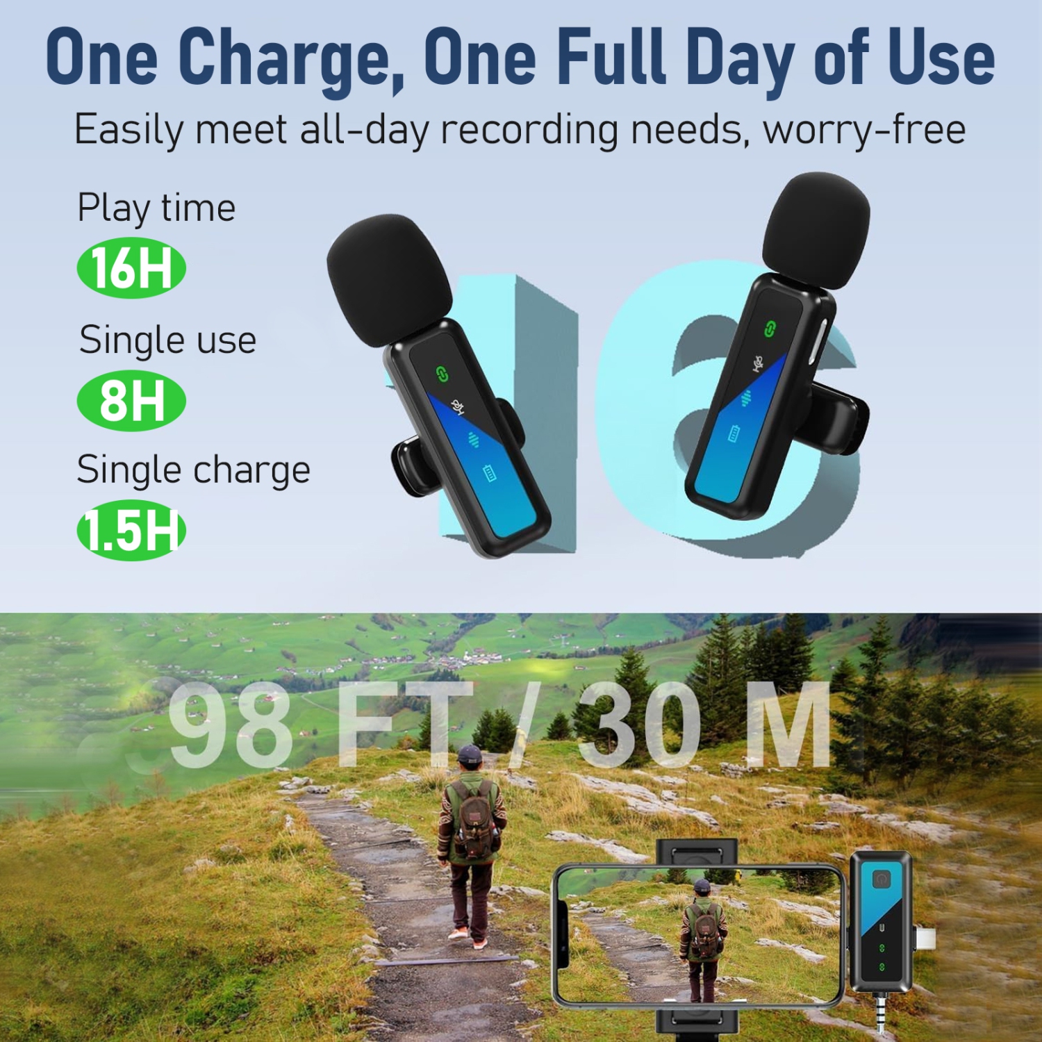 Micro-cravate sans fil 3-en-1 pour iPhone, iPad, Android, appareil photo, mini microphone pour enregistrement vidéo, blogue vidéo, YouTube