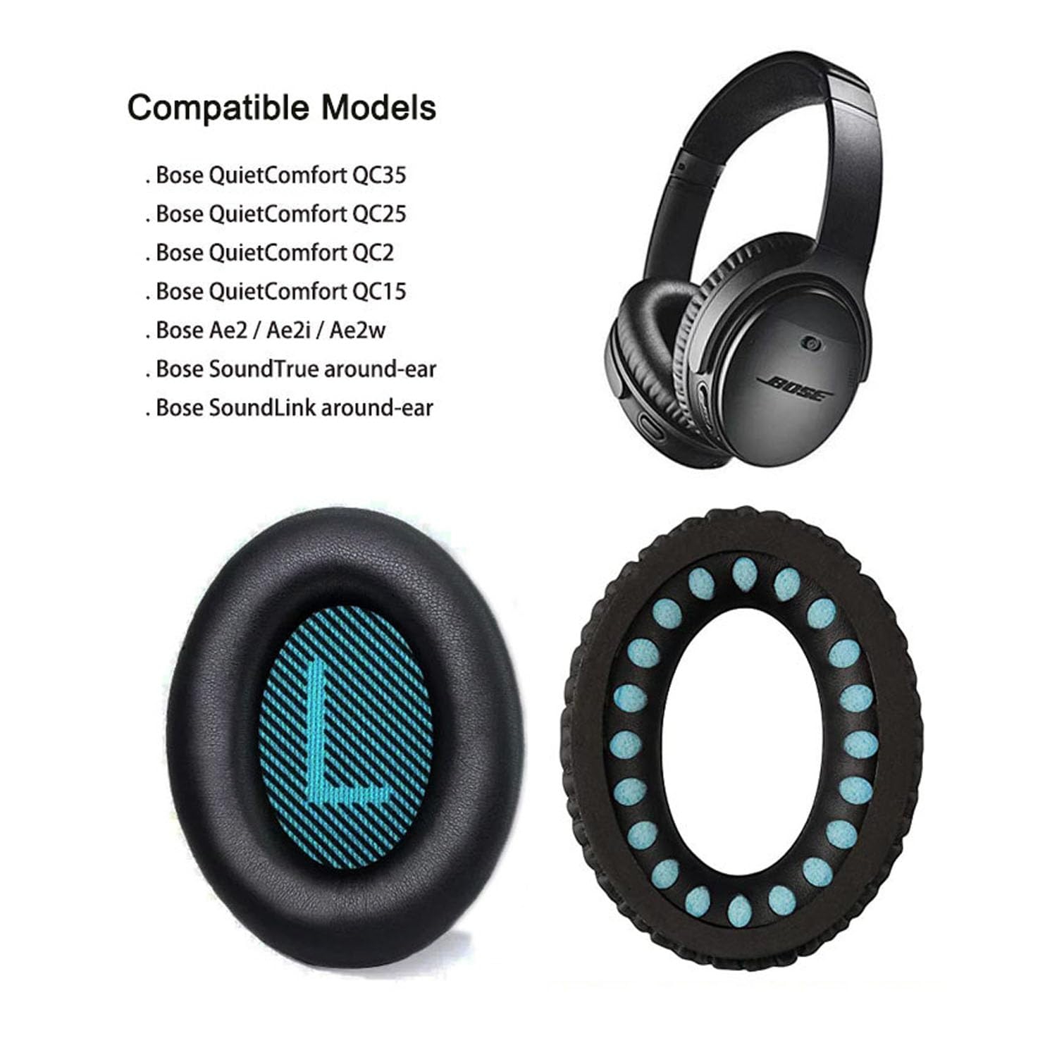 Replacement Ear Pads for Bose QC35, QC25, QC15 Headphones