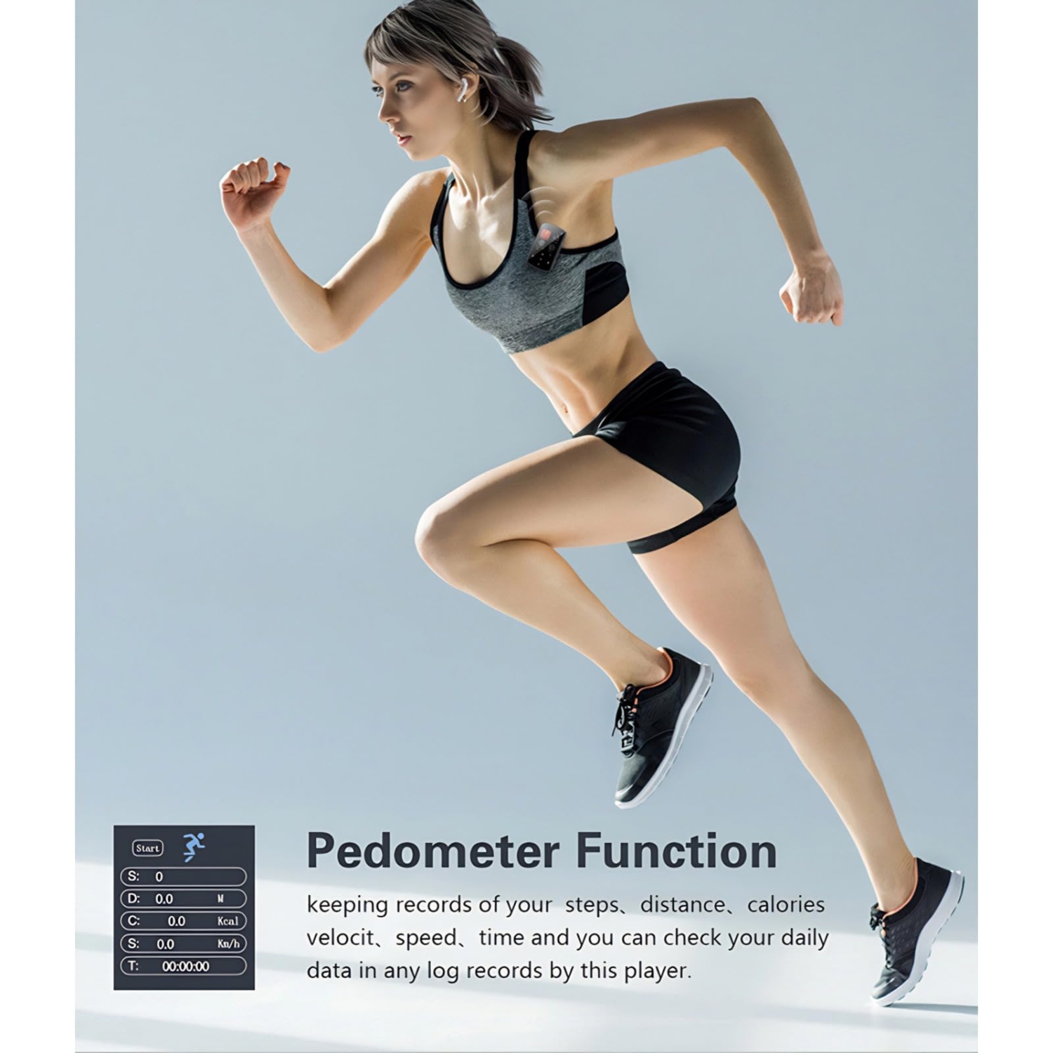 Lecteur MP3 32&nbsp;Go avec bouton tactile d'écran 1.5&nbsp;po, lecteur MP3 Hi-Fi avec podomètre à pince Lecteur de carte d'enregistrement vocal