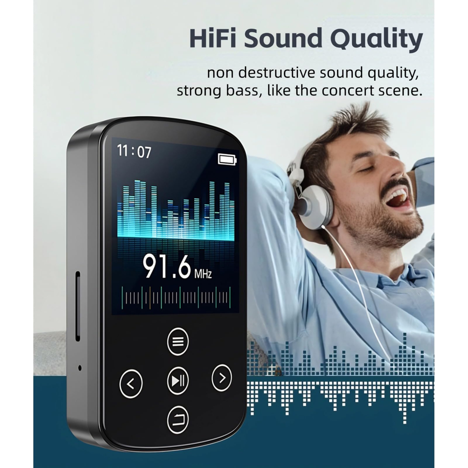 Lecteur MP3 32&nbsp;Go avec bouton tactile d'écran 1.5&nbsp;po, lecteur MP3 Hi-Fi avec podomètre à pince Lecteur de carte d'enregistrement vocal