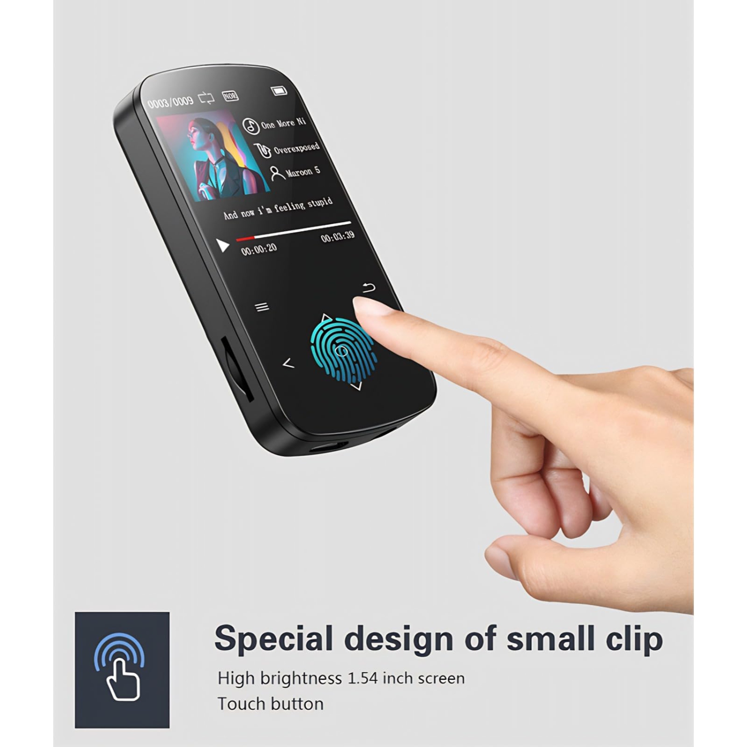 Lecteur MP3 32&nbsp;Go avec bouton tactile d'écran 1.5&nbsp;po, lecteur MP3 Hi-Fi avec podomètre à pince Lecteur de carte d'enregistrement vocal