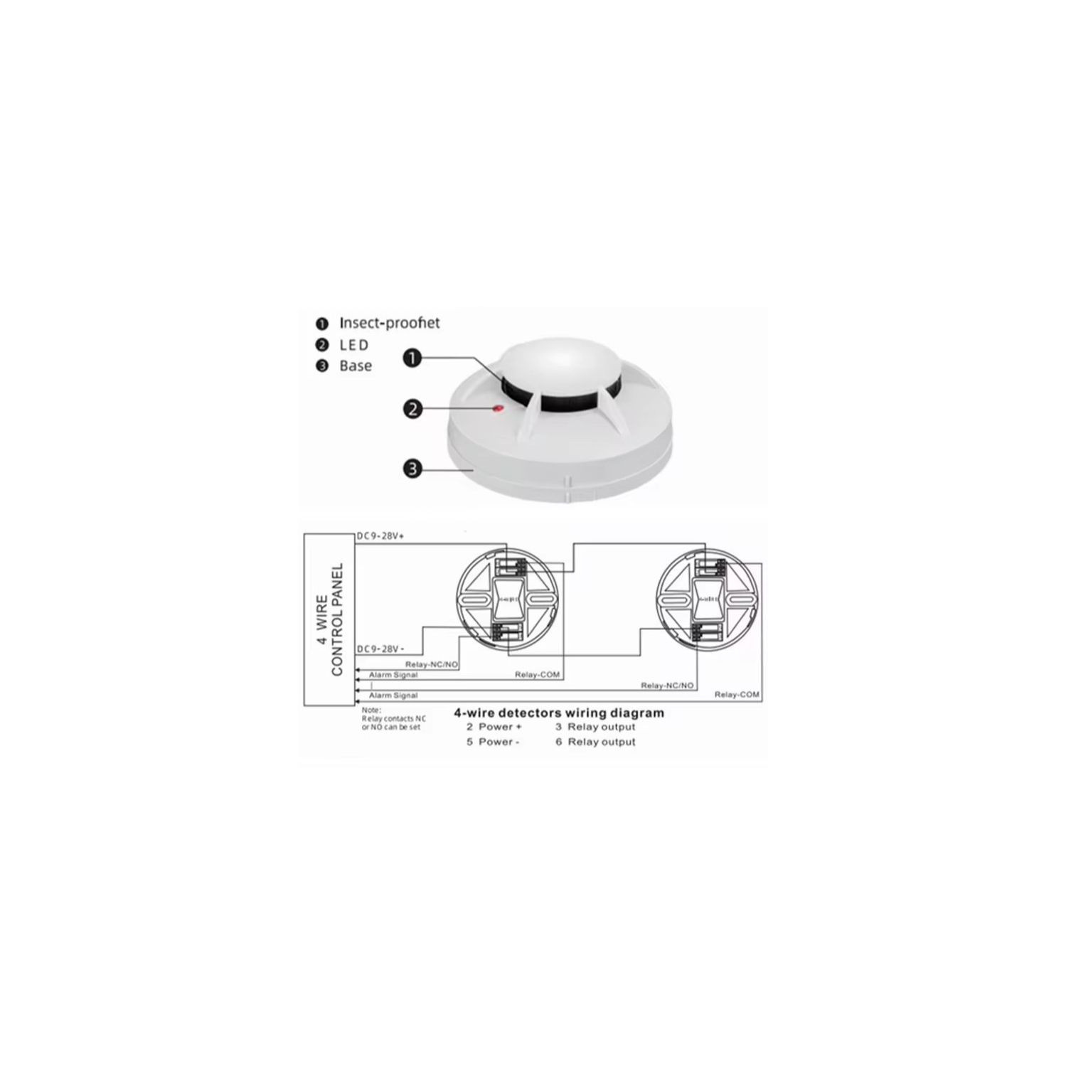 2Wire Smoke Alarm, Fire Alarm System 9-28V Wiring Smoke Detector