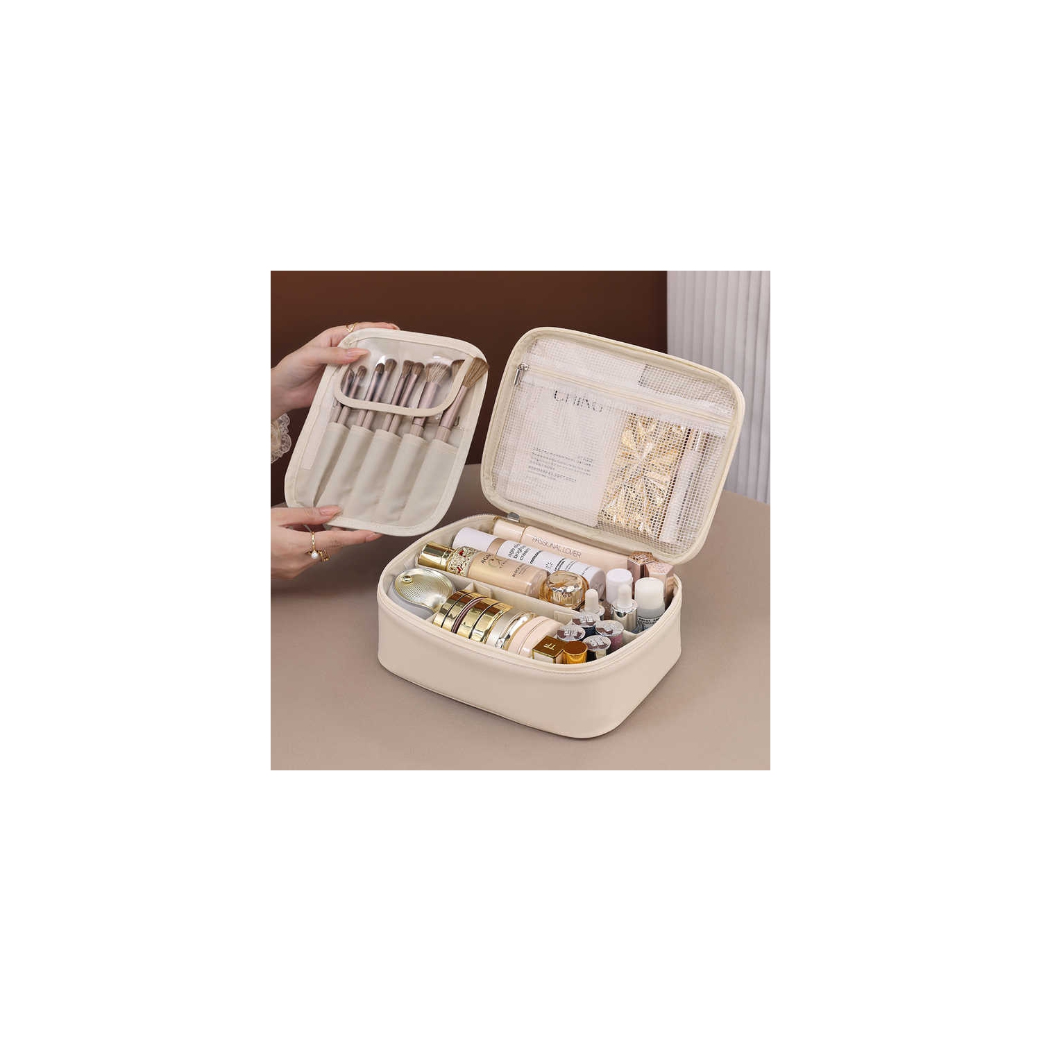 New free partition large capacity high-end portable cosmetic bag travel makeup brush cosmetic bag portable car box travel toiletries bag storage box