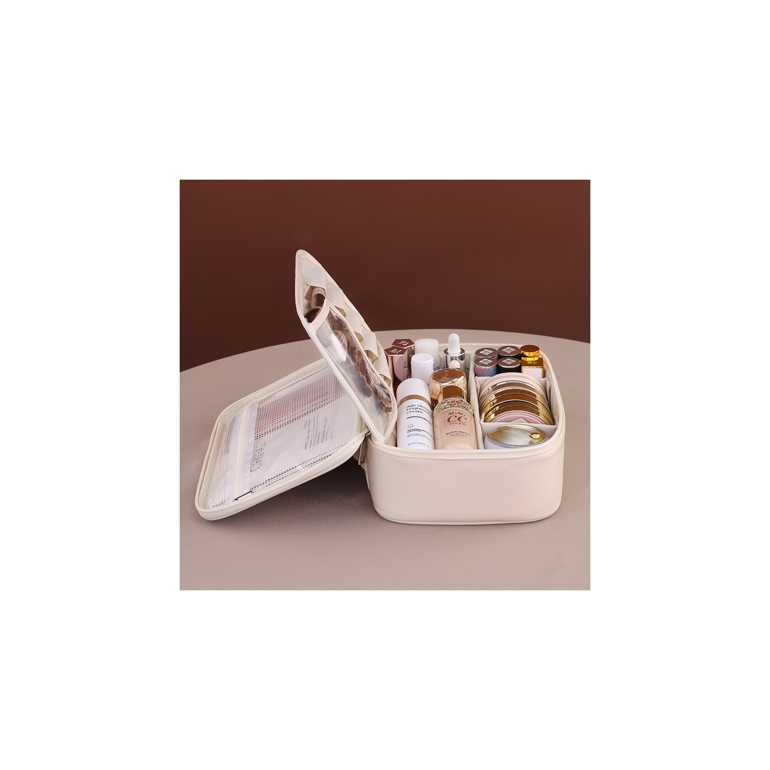 New free partition large capacity high-end portable cosmetic bag travel makeup brush cosmetic bag portable car box travel toiletries bag storage box