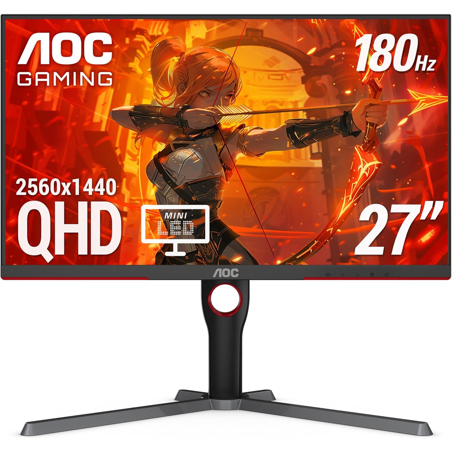 AOC Q27G3XMN 27" 2K QHD Gaming Monitor, 2560x1440, Mini LED, 180Hz, HDMI 2.0 x 1, DisplayPort 1.4 x1, Adaptive Sync, Xbox/PS5/Switch Ready