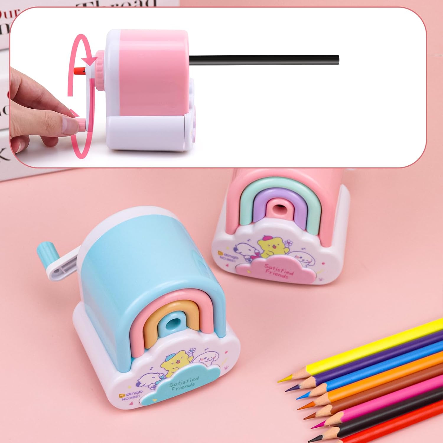 Cute Kawaii Pencil Sharpener, Cartoon Small Manual Pencil Sharpener, Fun Rainbow Manual Pencil Sharpener, Suitable for Home School Office