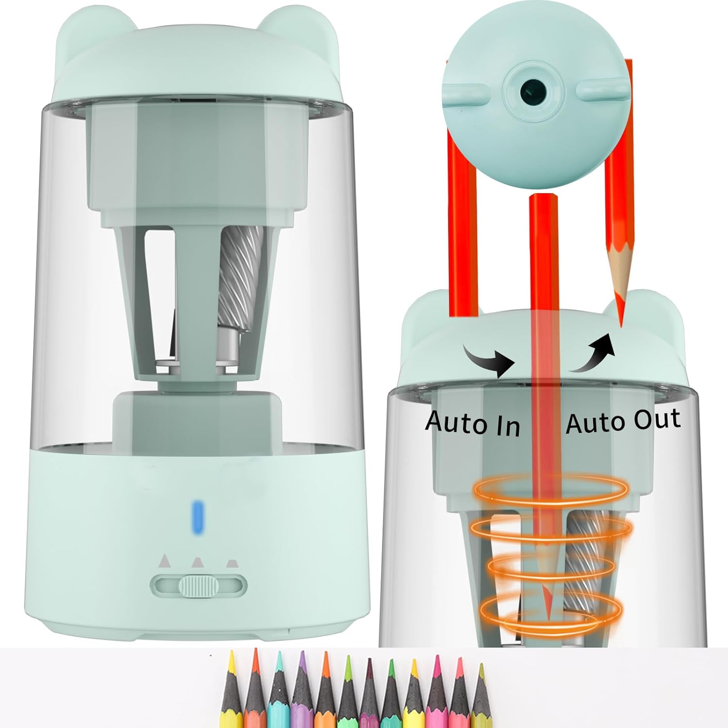 Affûteur électrique, taille-crayon entièrement automatique, taille-crayon rechargeable pour crayons de couleur de 0,255 à 0,315&nbsp;po - Bleu