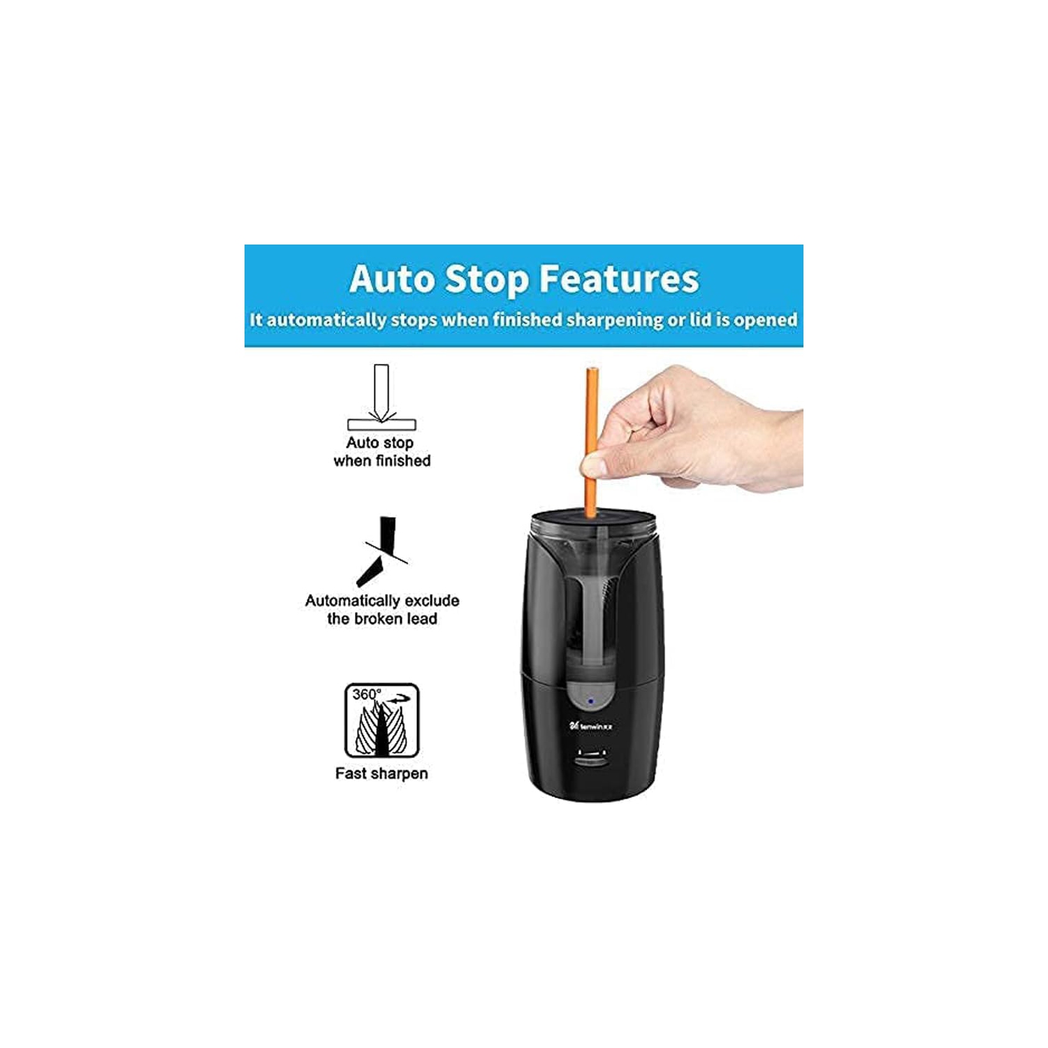 Electric pencil sharpener, rechargeable, heavy duty adjustable art pencil sharpener, automatic stop pencil sharpener, suitable for teachers, schools