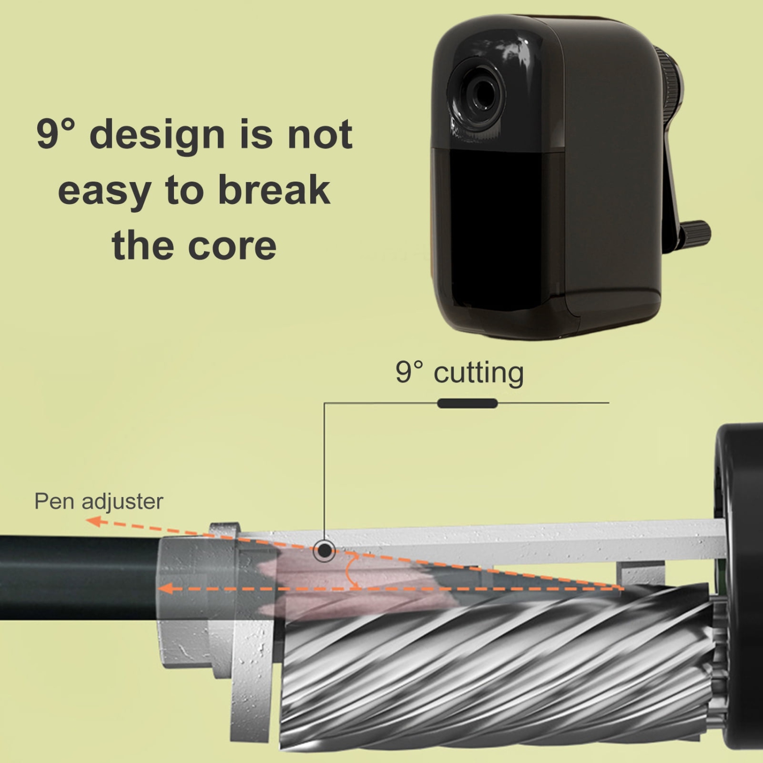 Manual pencil sharpener for art students, 5-speed hand-cranked pencil sharpener for sketching - black