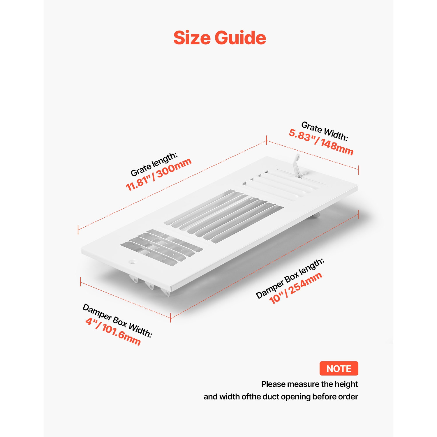 Registres de plancher VEVOR de 4 x 10&nbsp;po, 6 évents de plancher, grilles de ventilation en fer à 3 directions pour la maison, déflecteur
