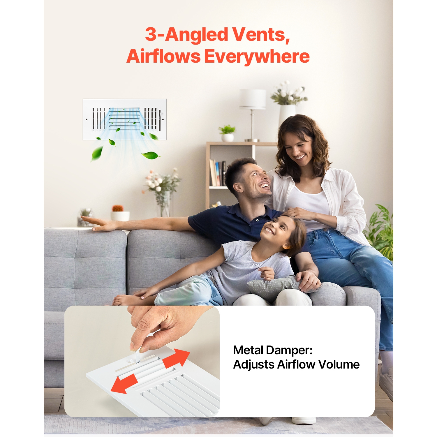 Registres de plancher VEVOR de 4 x 10&nbsp;po, 6 évents de plancher, grilles de ventilation en fer à 3 directions pour la maison, déflecteur