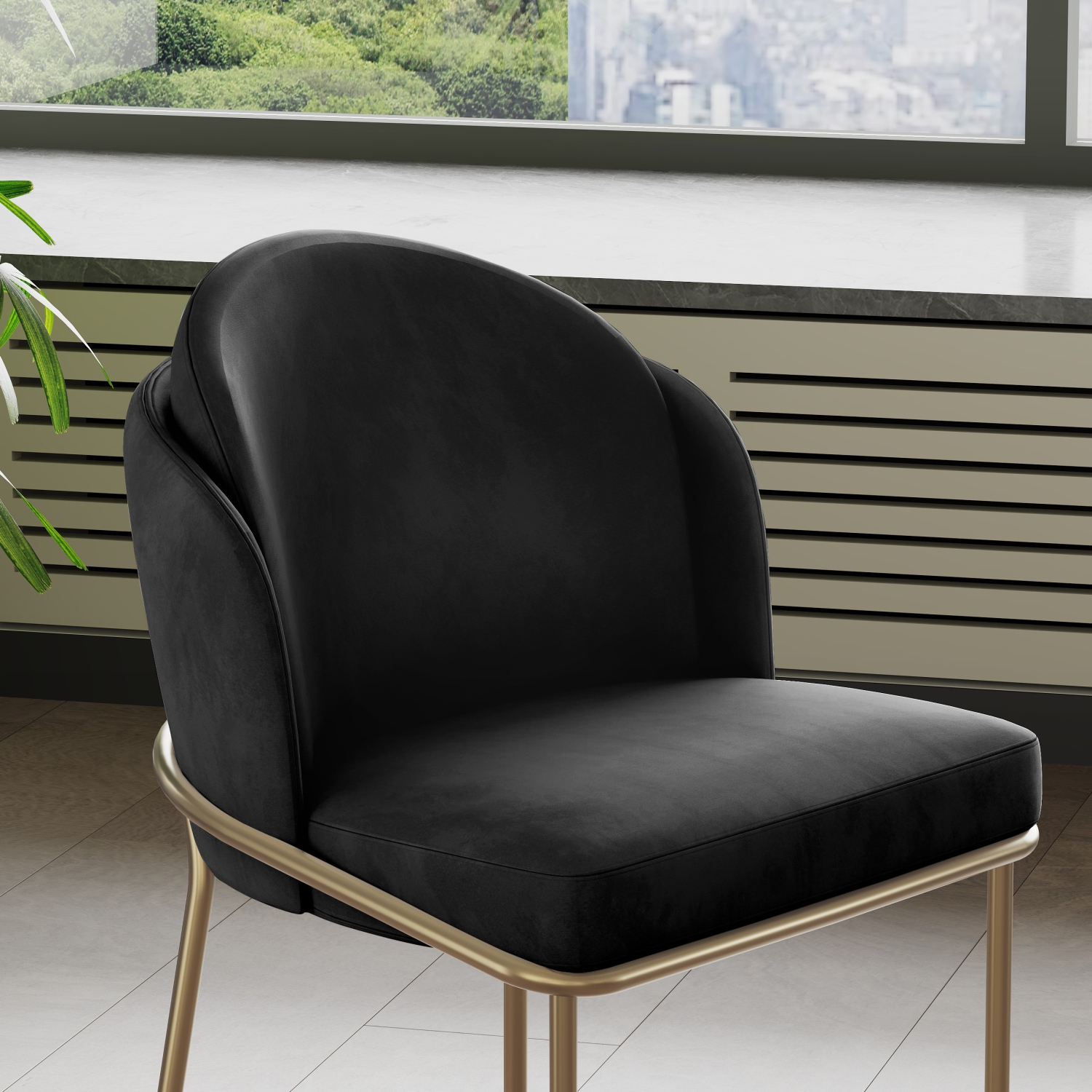 Valencia – Chaise de salle à manger en velours Alexander, noir