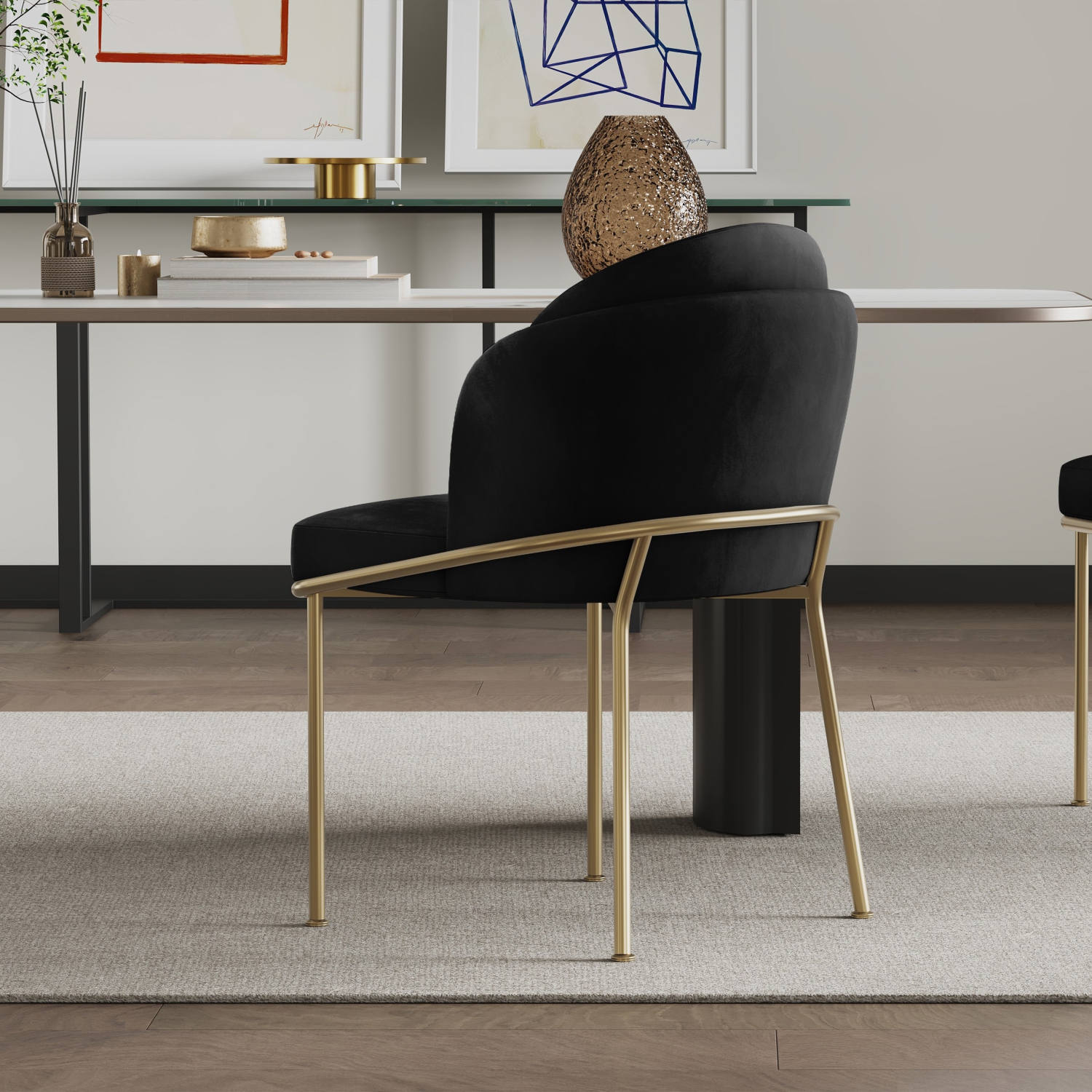 Valencia – Chaise de salle à manger en velours Alexander, noir