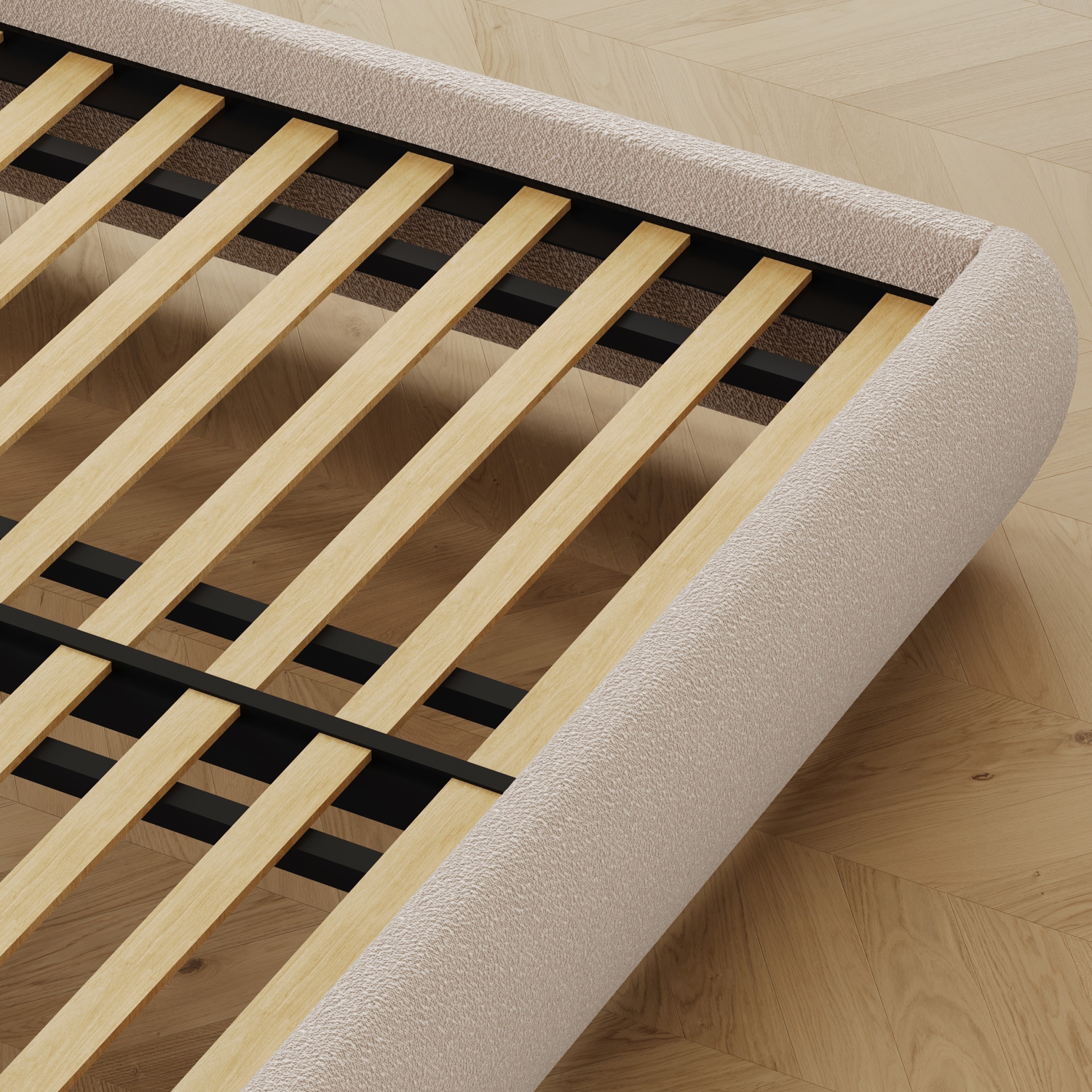 Valencia – Cadre de très grand lit recouvert de tissu Etta, beige