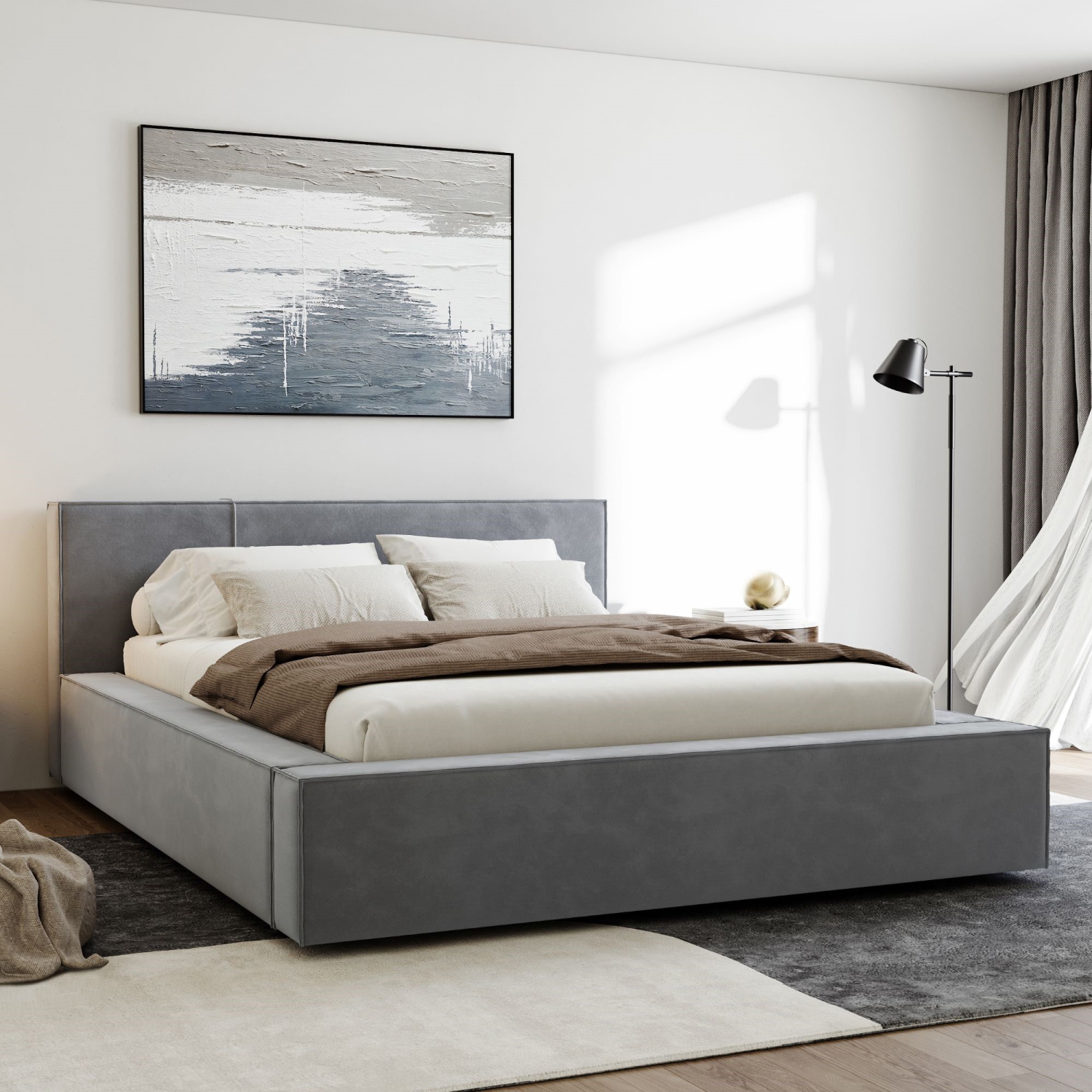 Valencia Luisa Fabric King Bed Frame, Grey